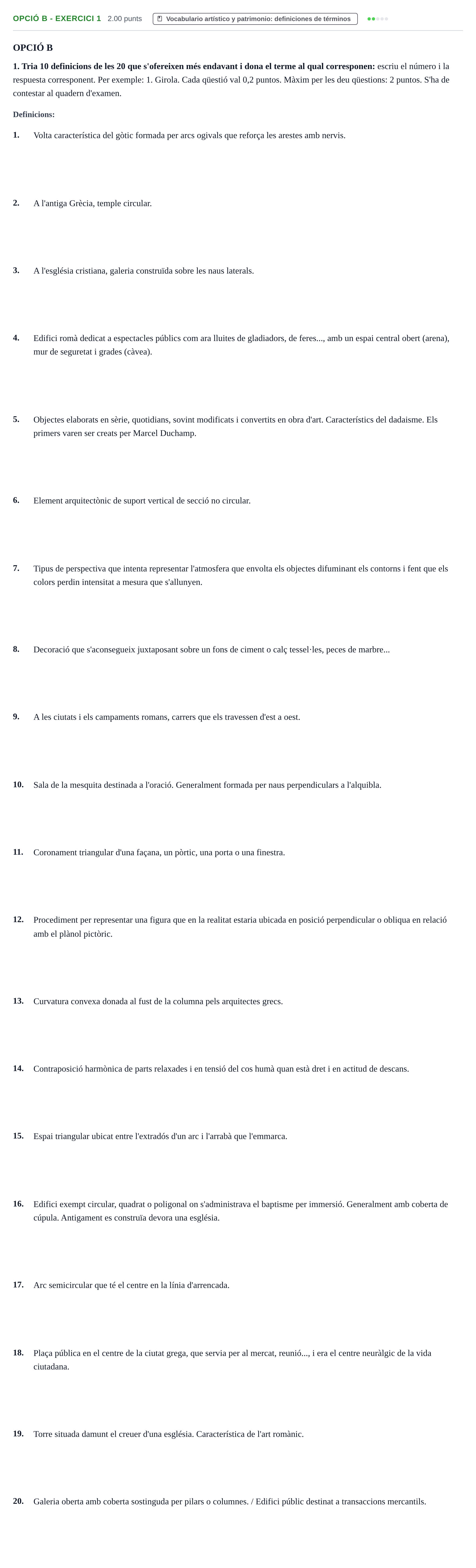 Enunciado: Ejercicio Opció B - Exercici 1 · Historia del Arte PAU Baleares Ordinaria 2023
