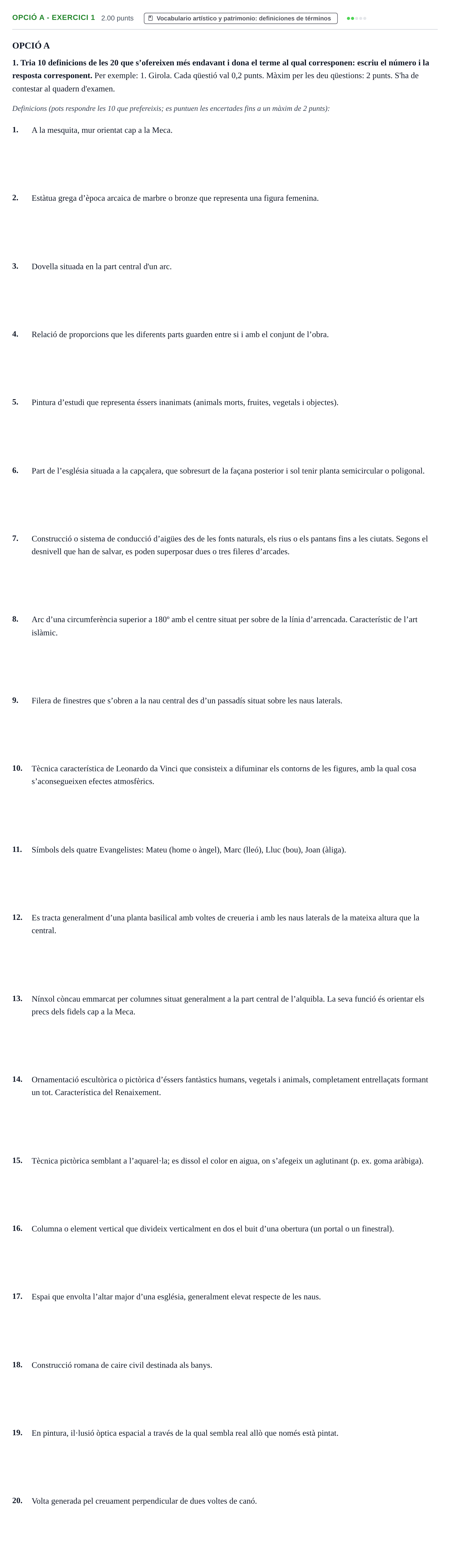 Enunciado: Ejercicio Opció A - Exercici 1 · Historia del Arte PAU Baleares Extraordinaria 2023