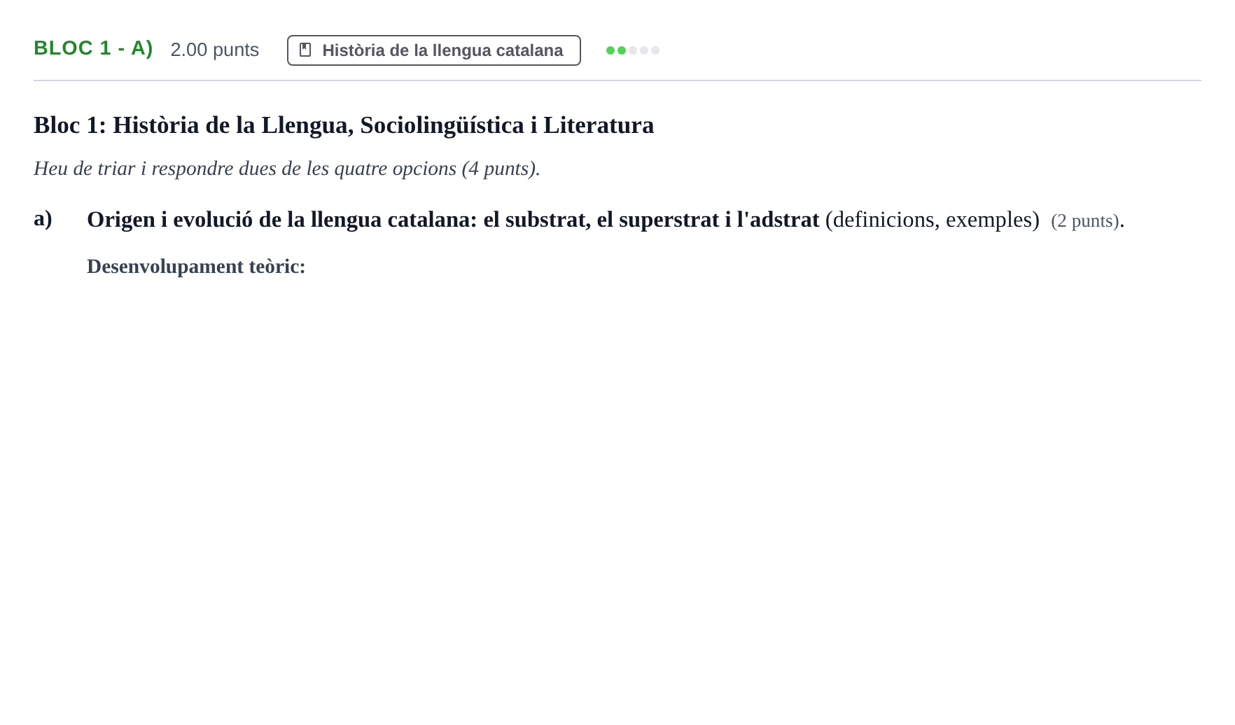 Enunciado: Ejercicio Bloc 1 - a) · Lengua Catalana y Literatura II PAU Baleares Ordinaria 2023