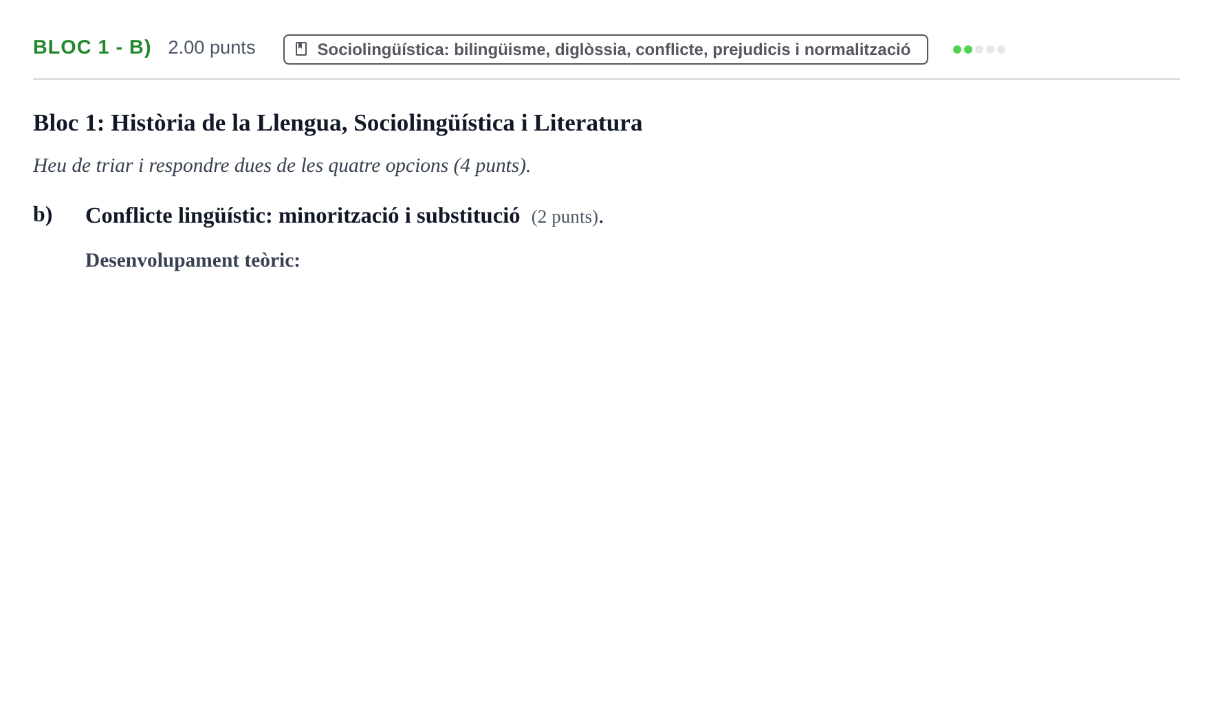 Enunciado: Ejercicio Bloc 1 - b) · Lengua Catalana y Literatura II PAU Baleares Ordinaria 2023
