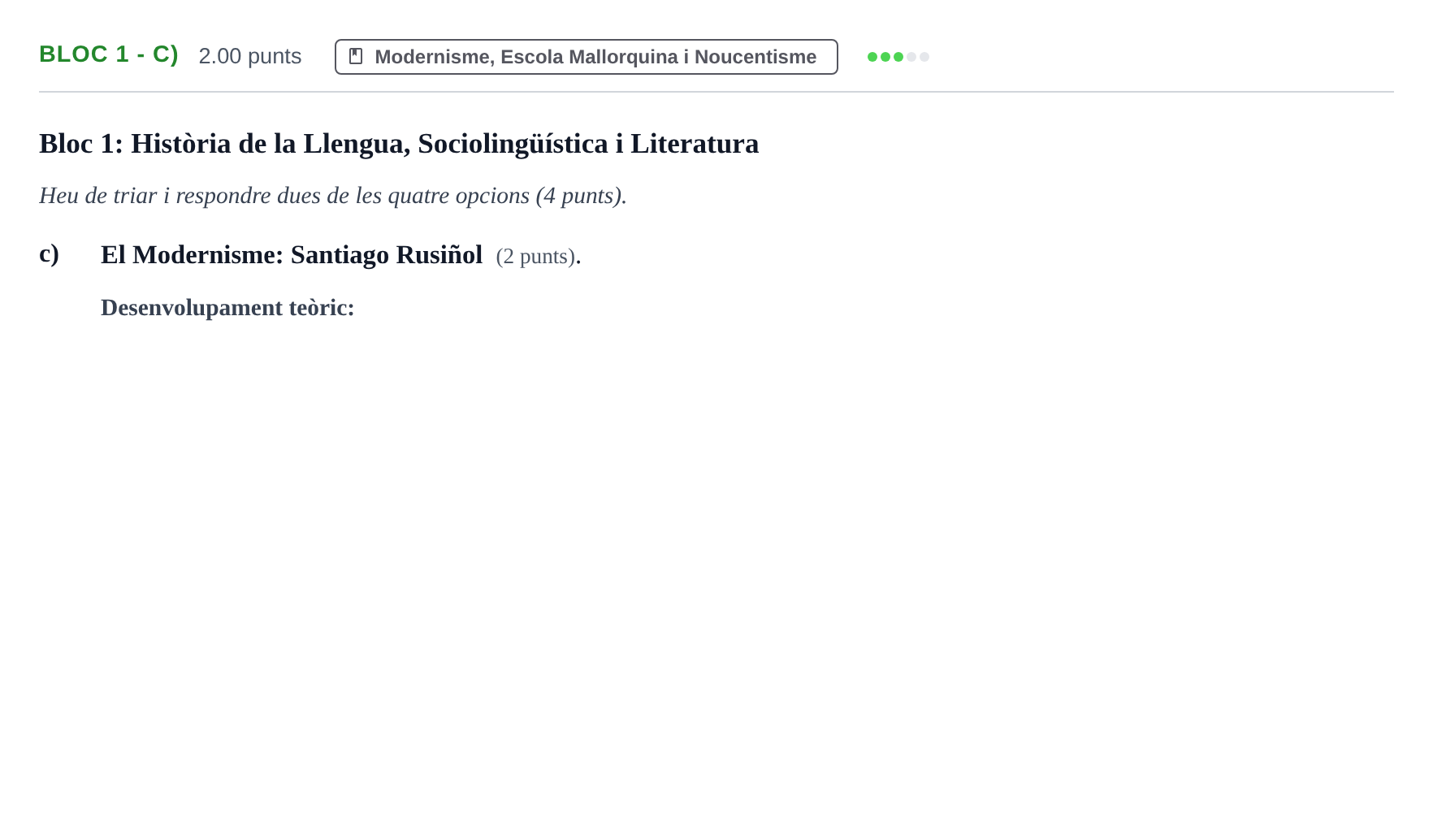 Enunciado: Ejercicio Bloc 1 - c) · Lengua Catalana y Literatura II PAU Baleares Ordinaria 2023