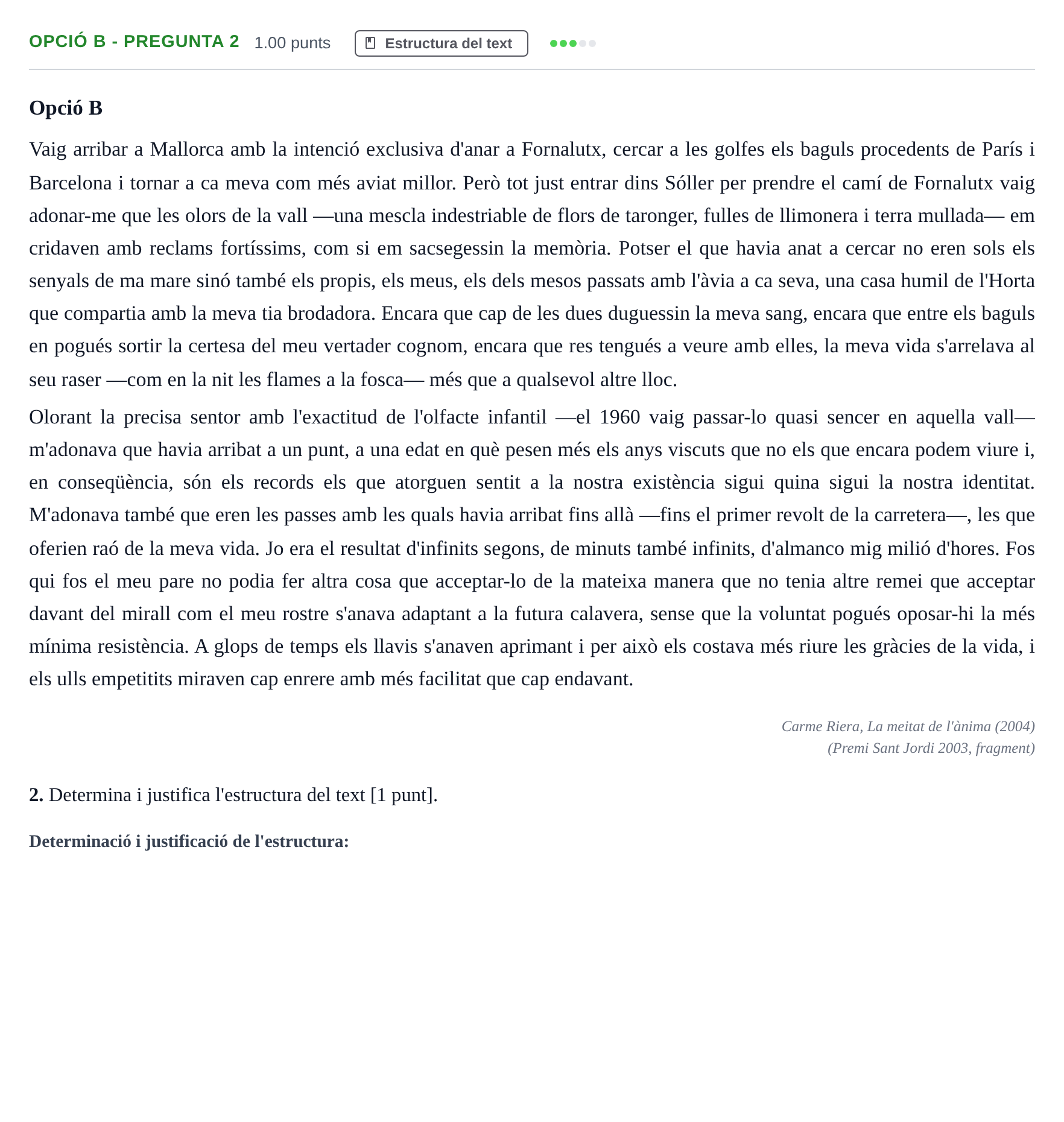 Enunciado: Ejercicio Opció B - Pregunta 2 · Lengua Catalana y Literatura II PAU Baleares Ordinaria 2023