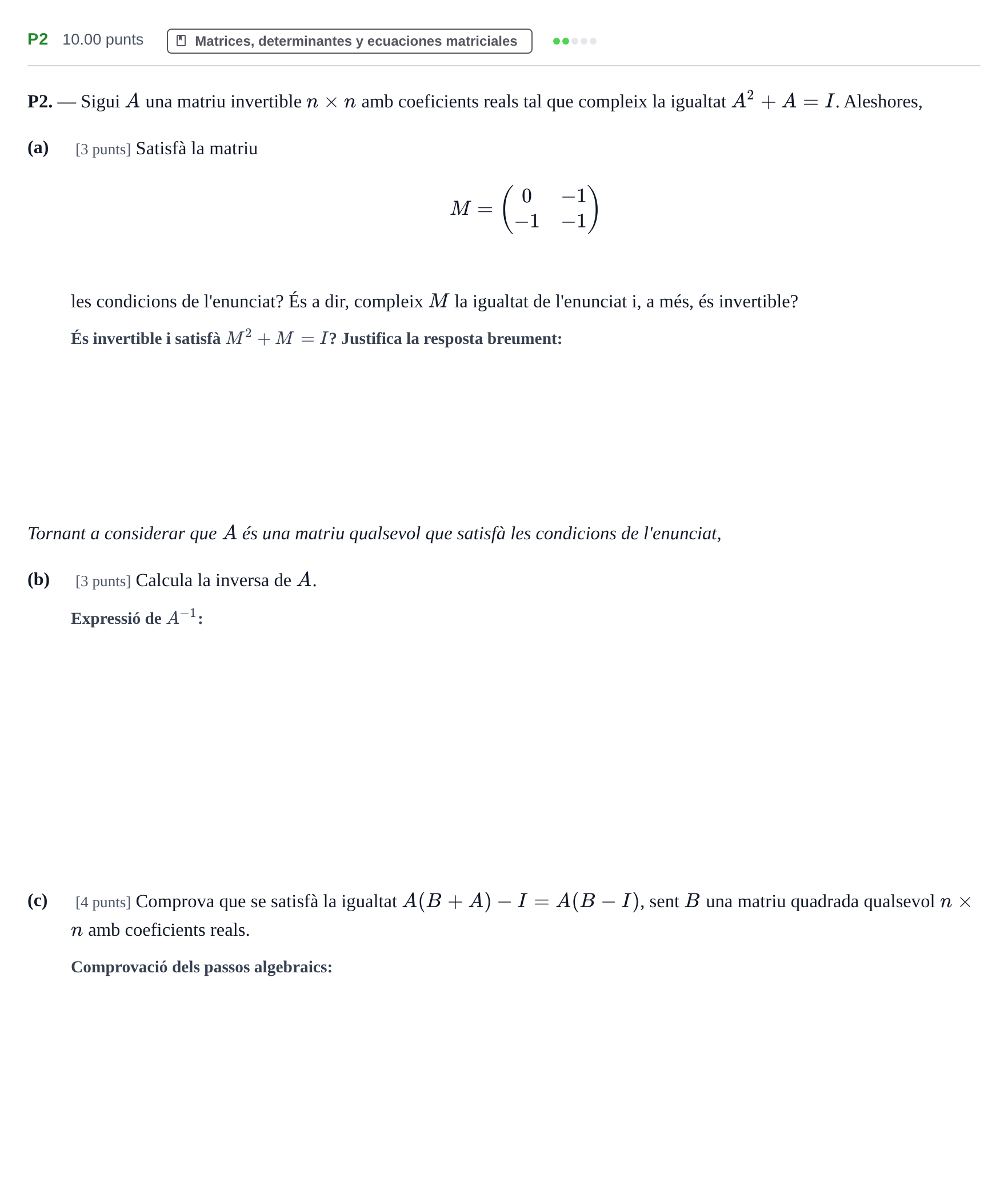 Enunciado: Ejercicio P2 · Matemáticas II PAU Baleares Extraordinaria 2023