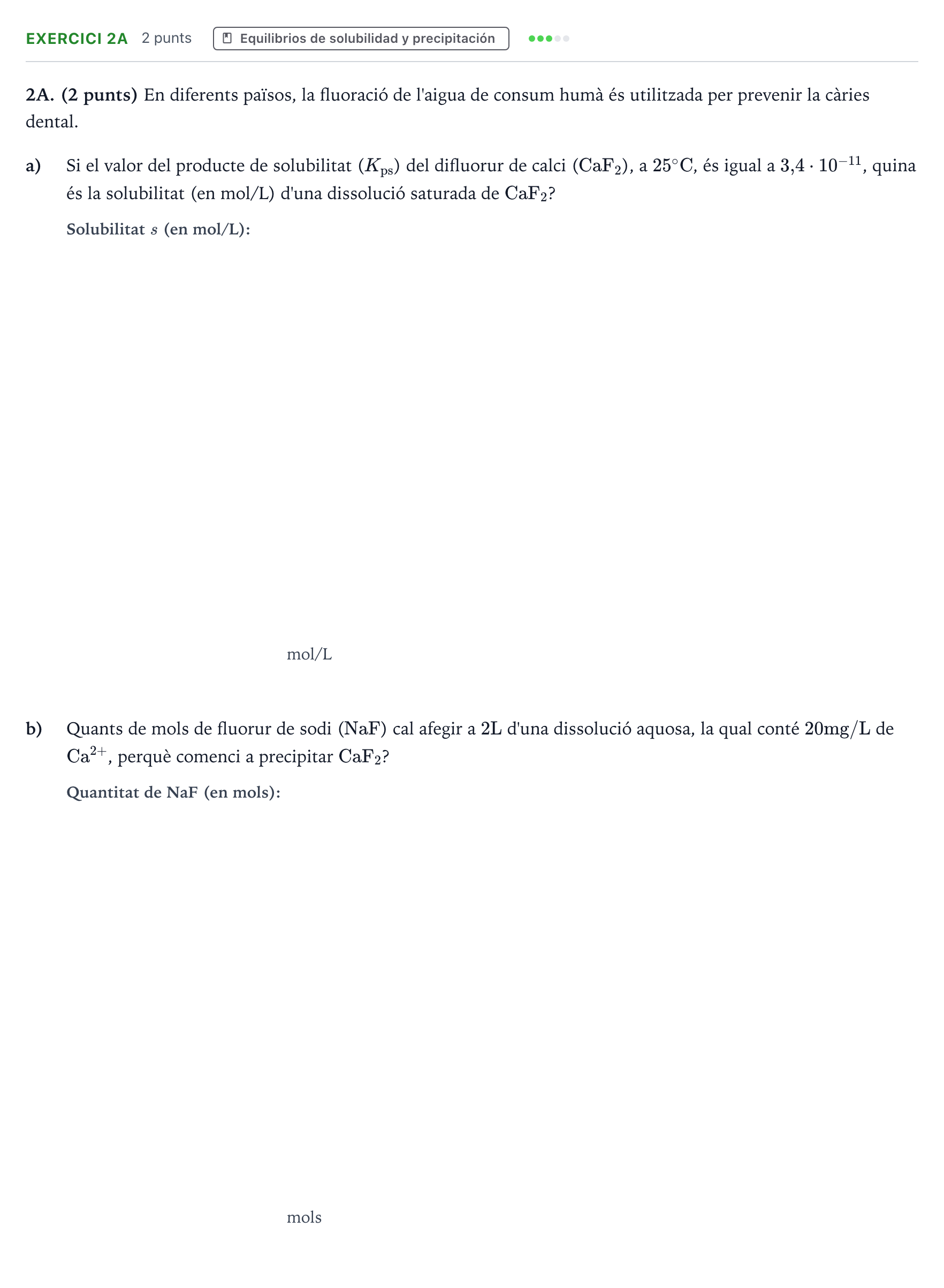 Enunciado: Ejercicio 2A · Química PAU Baleares Extraordinaria 2023
