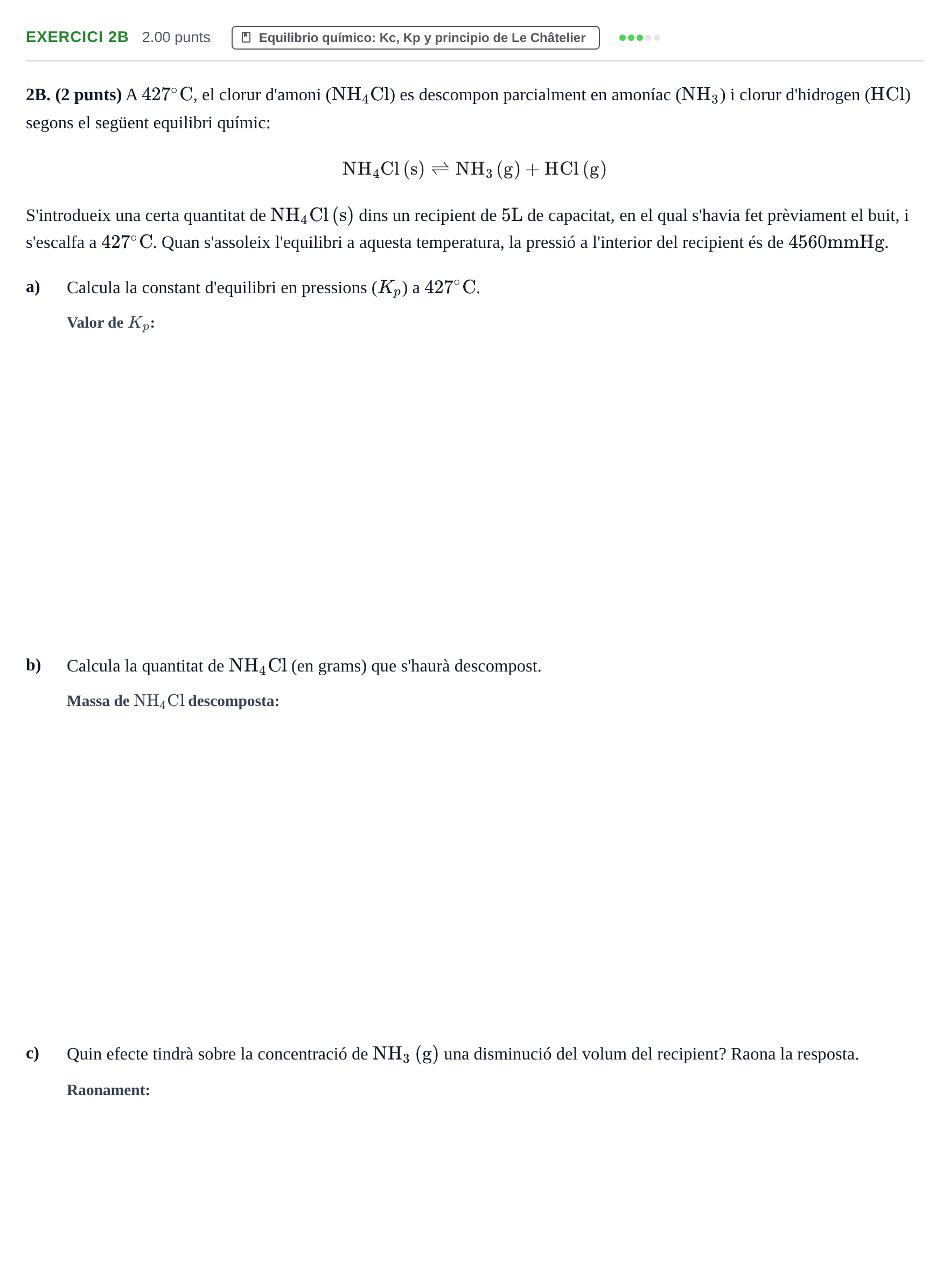 Enunciado: Ejercicio 2B · Química PAU Baleares Extraordinaria 2023
