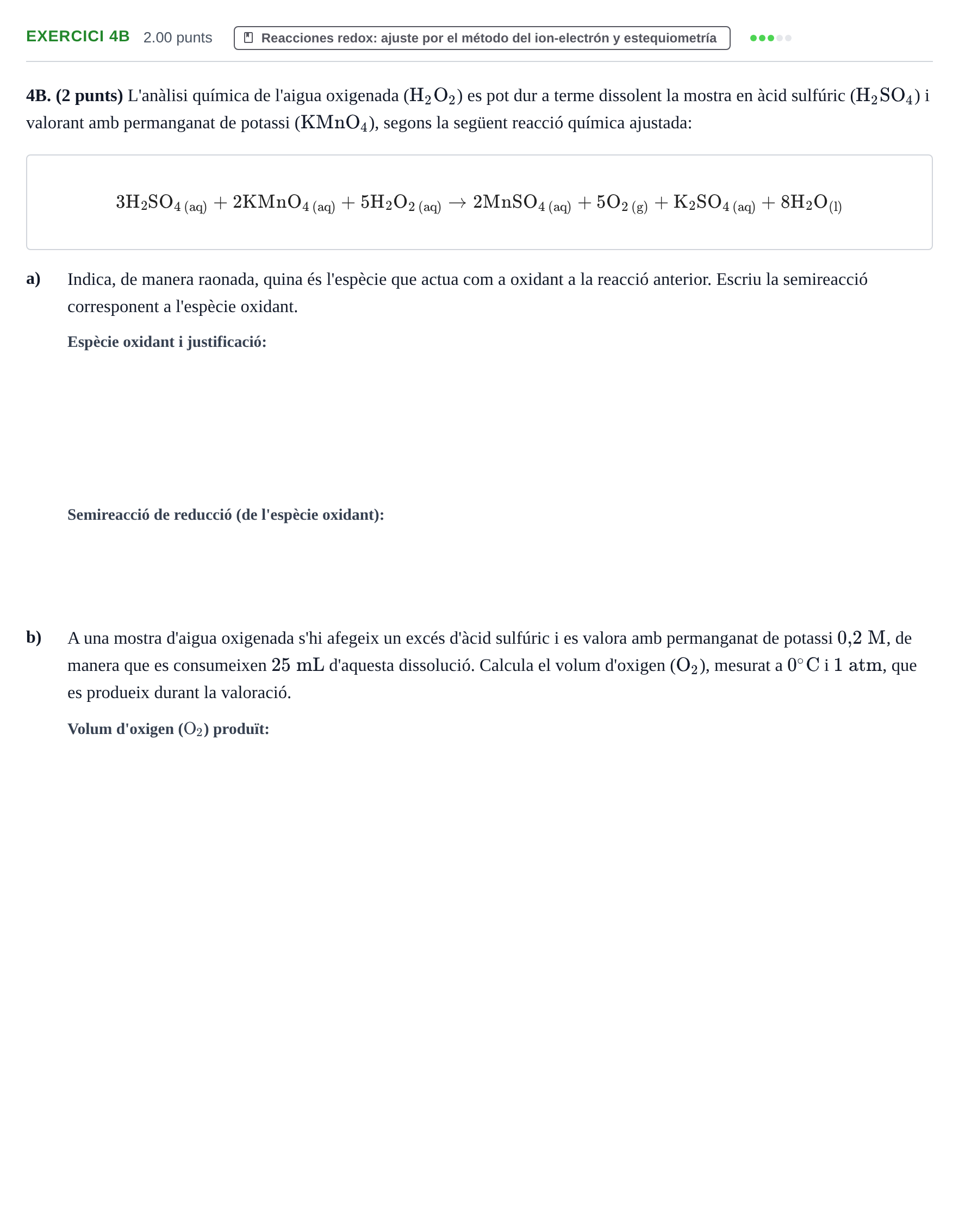 Enunciado: Ejercicio 4B · Química PAU Baleares Extraordinaria 2023