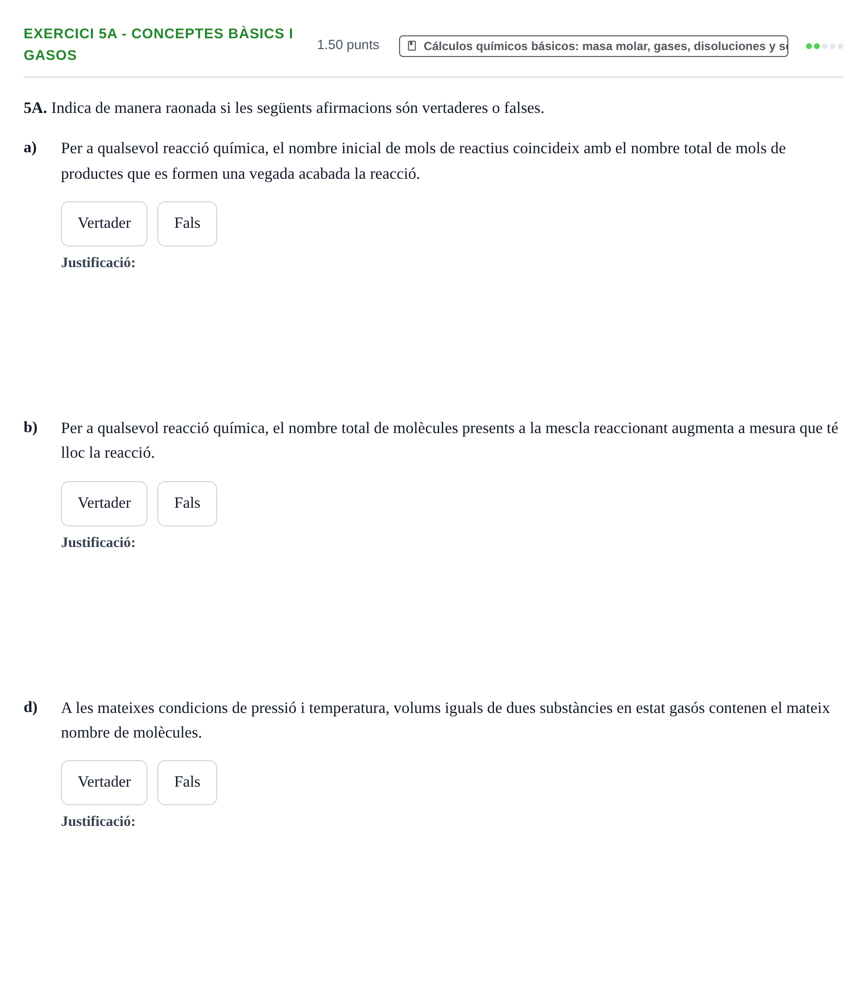 Enunciado: Ejercicio 5A - Conceptes bàsics i gasos · Química PAU Baleares Extraordinaria 2023
