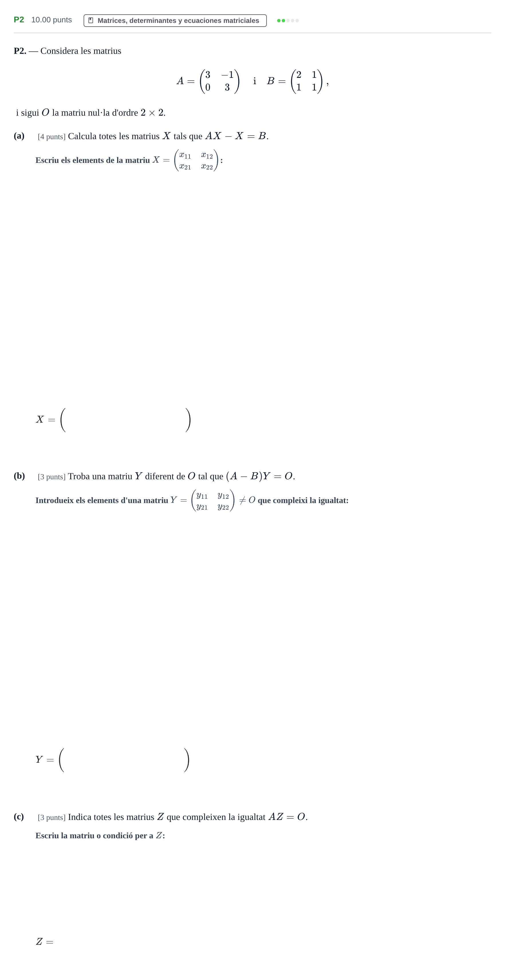 Enunciado: Ejercicio P2 · Matemáticas II PAU Baleares Ordinaria 2023