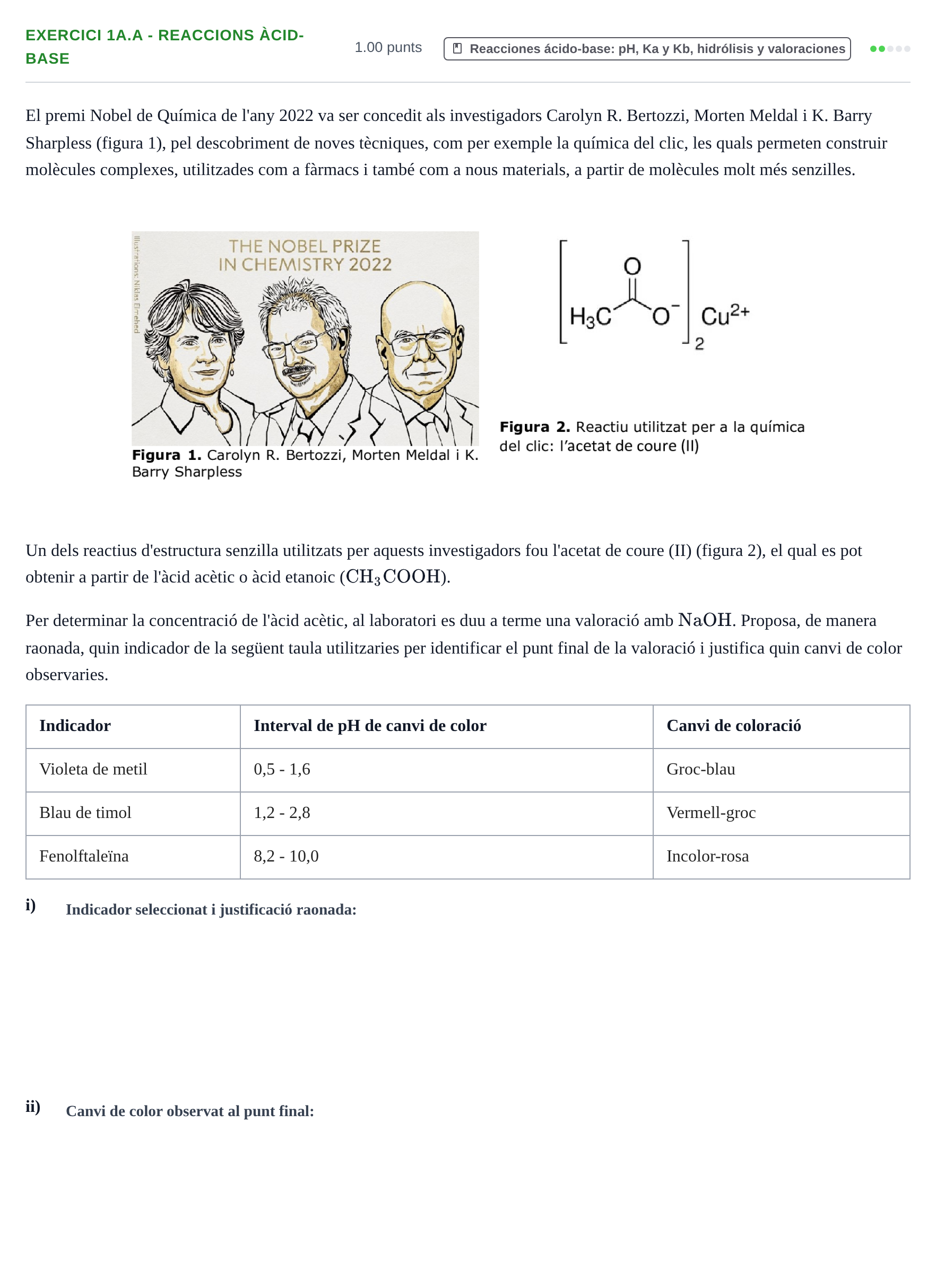Enunciado: Ejercicio 1A.a - Reaccions àcid-base · Química PAU Baleares Ordinaria 2023