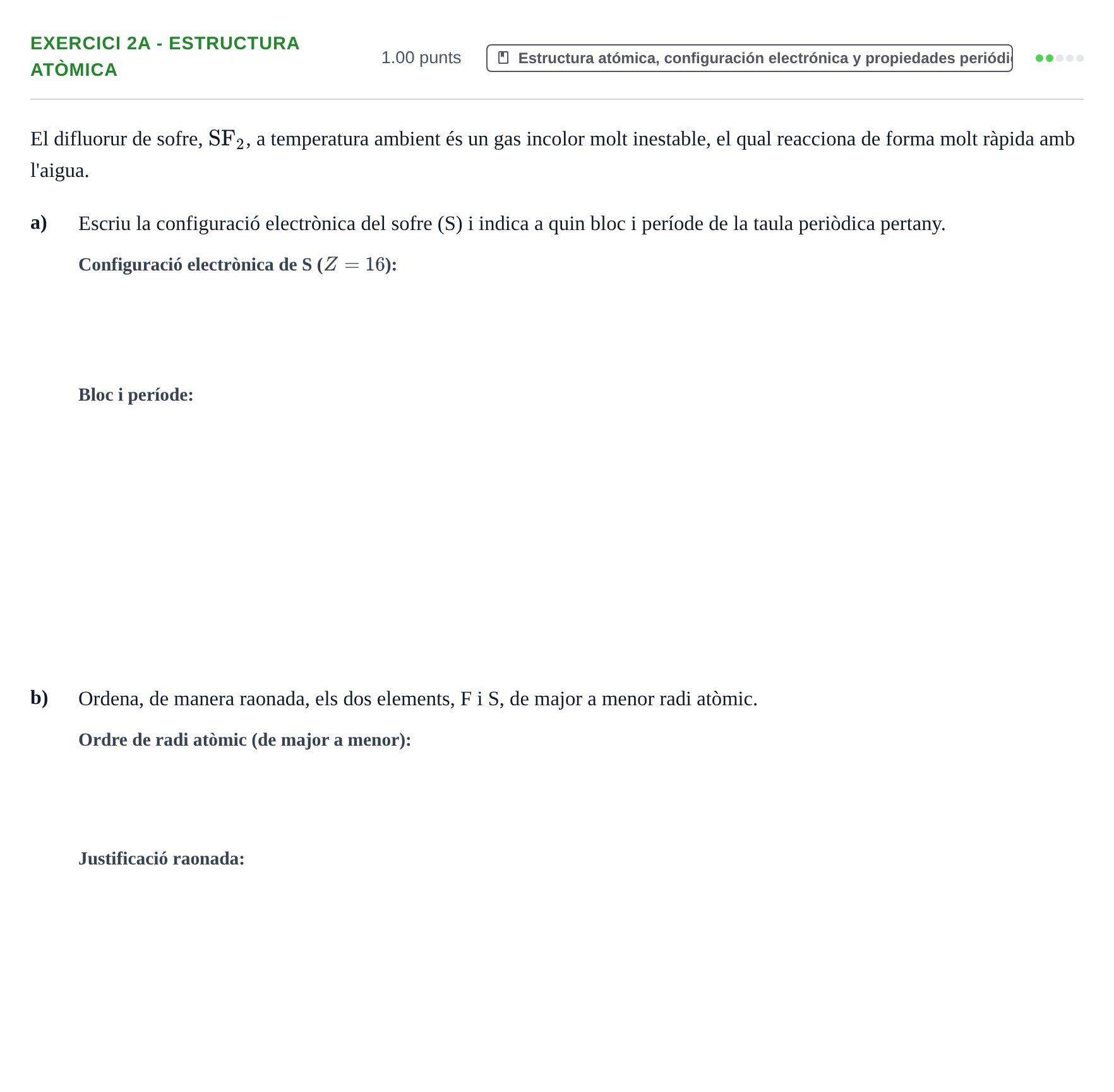 Enunciado: Ejercicio 2A - Estructura atòmica · Química PAU Baleares Ordinaria 2023
