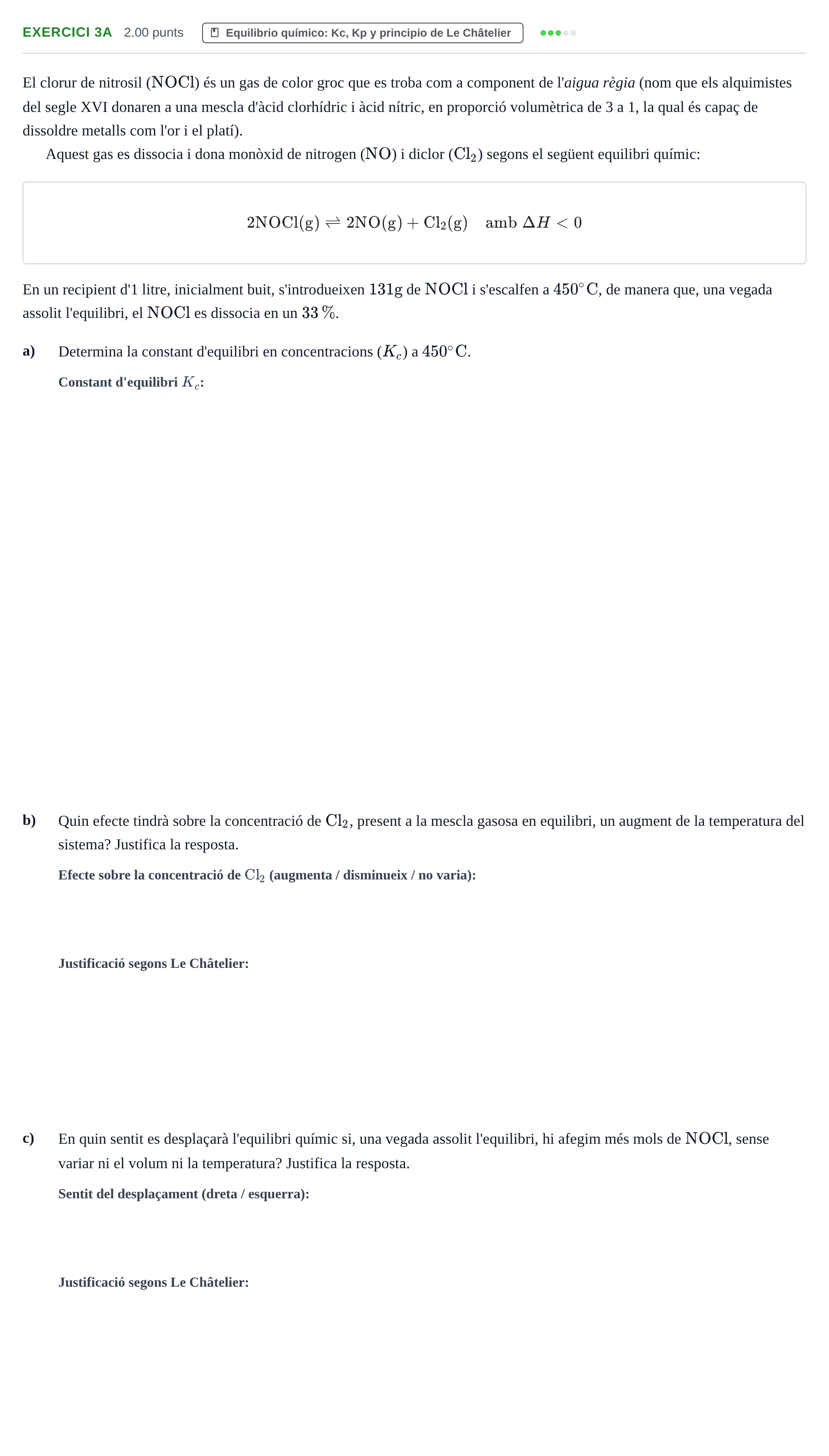 Enunciado: Ejercicio 3A · Química PAU Baleares Ordinaria 2023