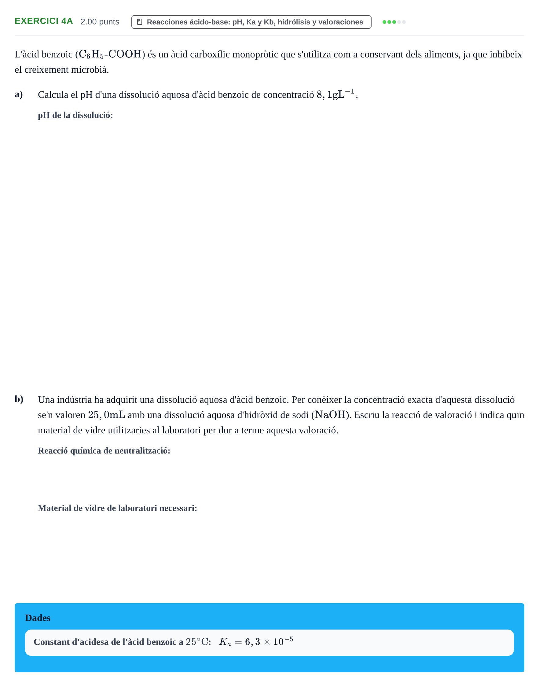 Enunciado: Ejercicio 4A · Química PAU Baleares Ordinaria 2023