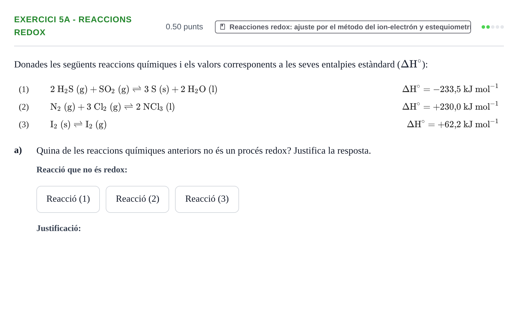 Enunciado: Ejercicio 5A - Reaccions redox · Química PAU Baleares Ordinaria 2023