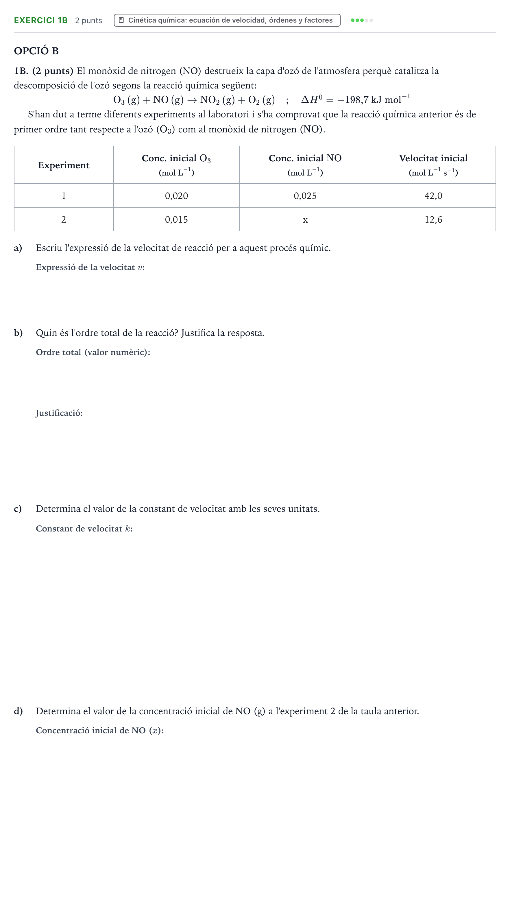 Enunciado: Ejercicio 1B · Química PAU Baleares Ordinaria 2023