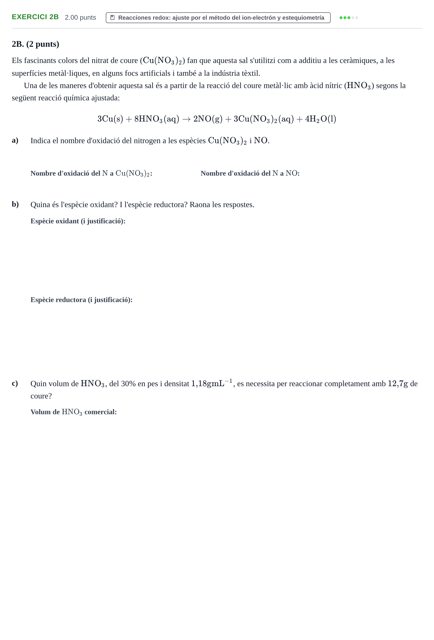 Enunciado: Ejercicio 2B · Química PAU Baleares Ordinaria 2023