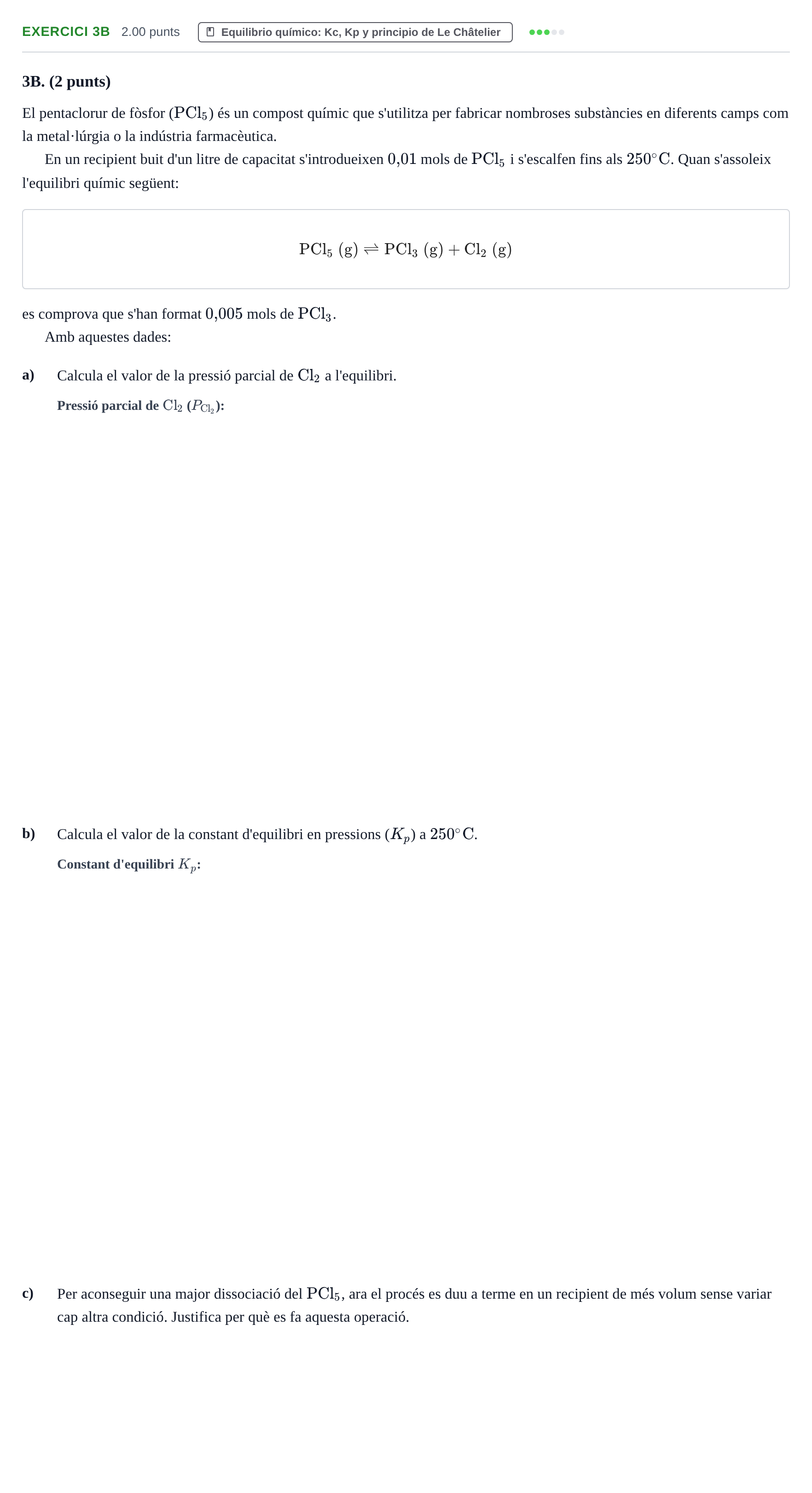 Enunciado: Ejercicio 3B · Química PAU Baleares Ordinaria 2023