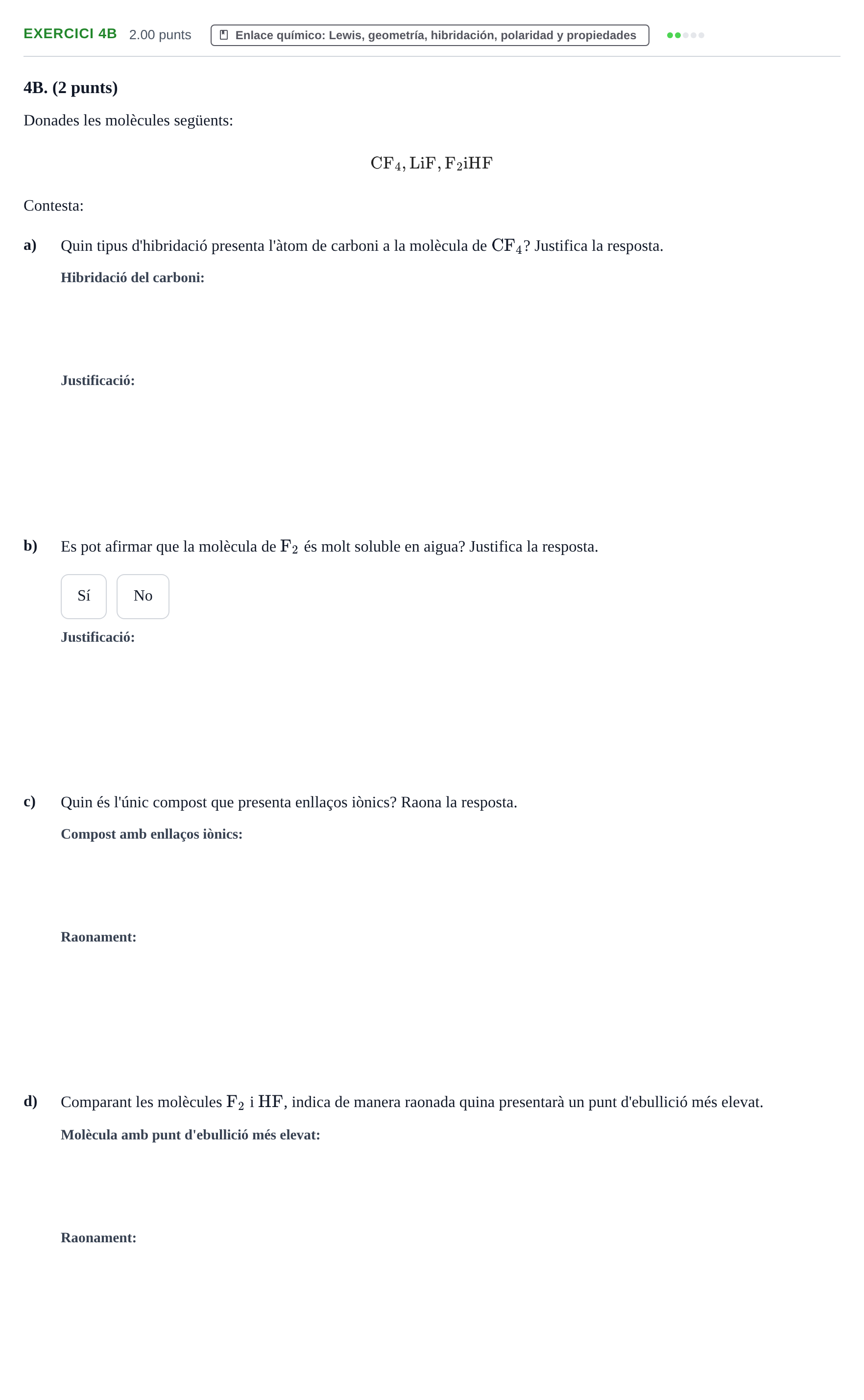 Enunciado: Ejercicio 4B · Química PAU Baleares Ordinaria 2023