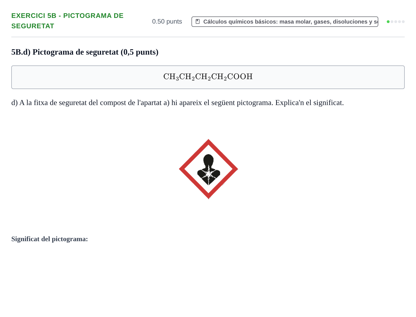 Enunciado: Ejercicio 5B - Pictograma de seguretat · Química PAU Baleares Ordinaria 2023