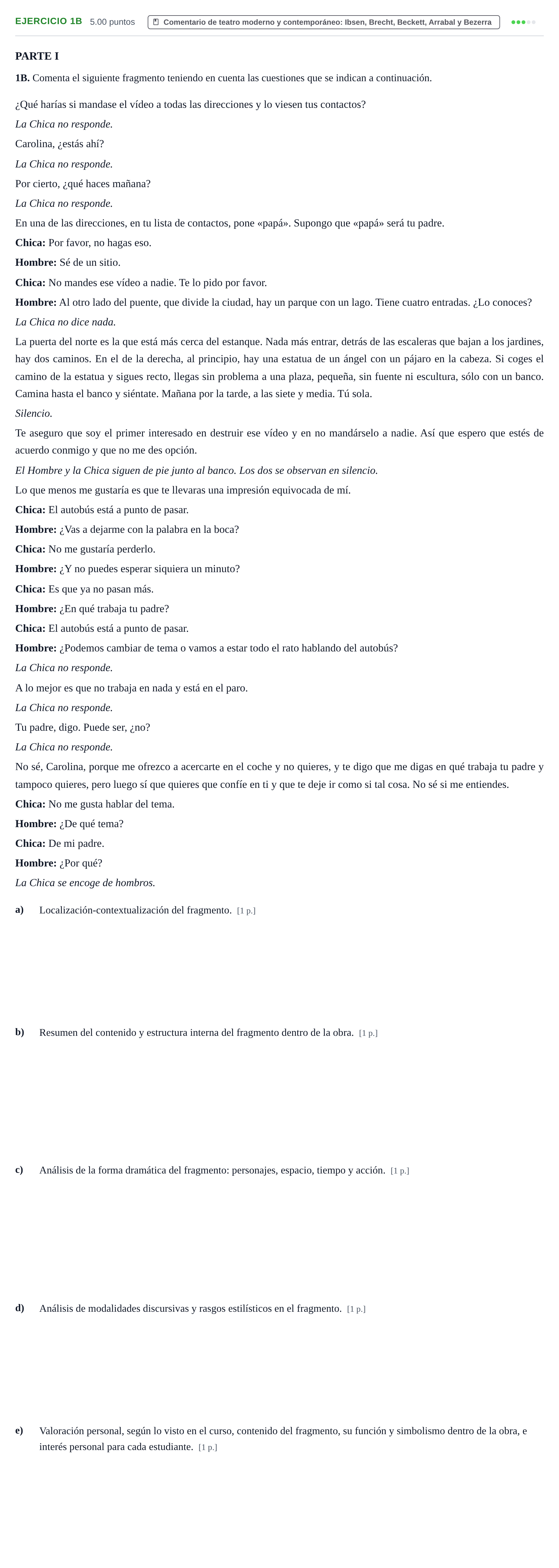 Enunciado: Ejercicio 1B · Literatura Dramática PAU La Rioja Extraordinaria 2024