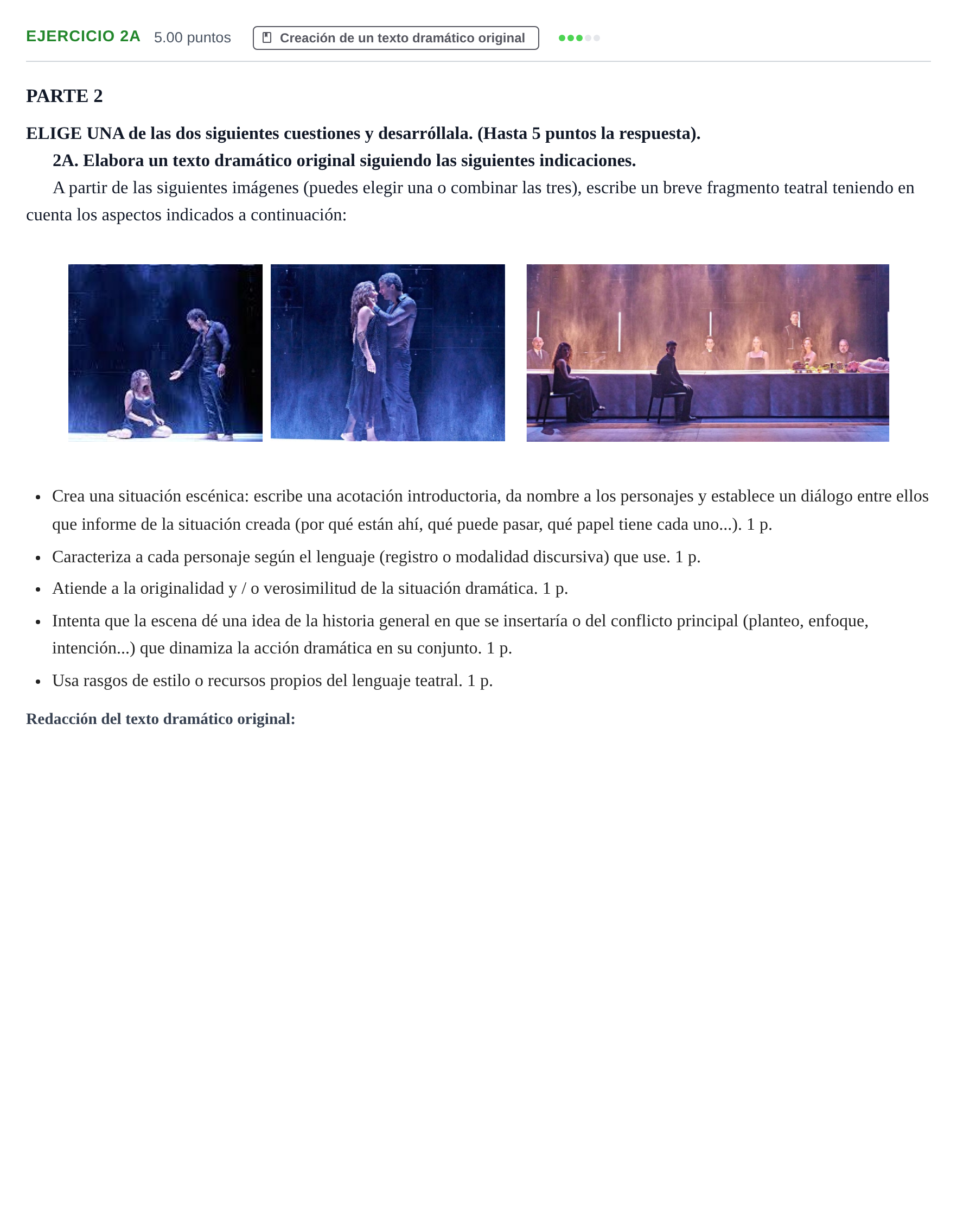 Enunciado: Ejercicio 2A · Literatura Dramática PAU La Rioja Extraordinaria 2024