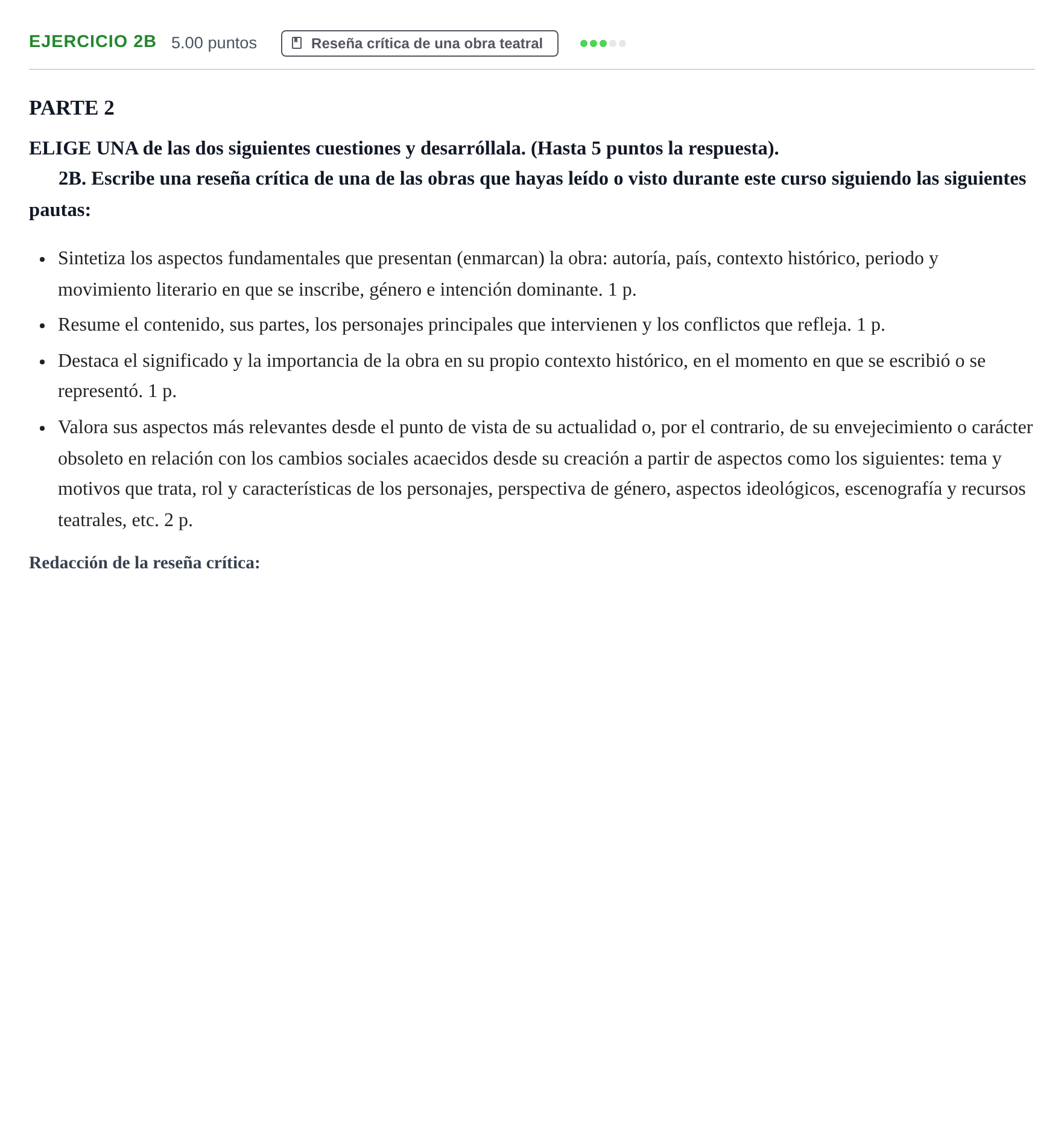 Enunciado: Ejercicio 2B · Literatura Dramática PAU La Rioja Extraordinaria 2024