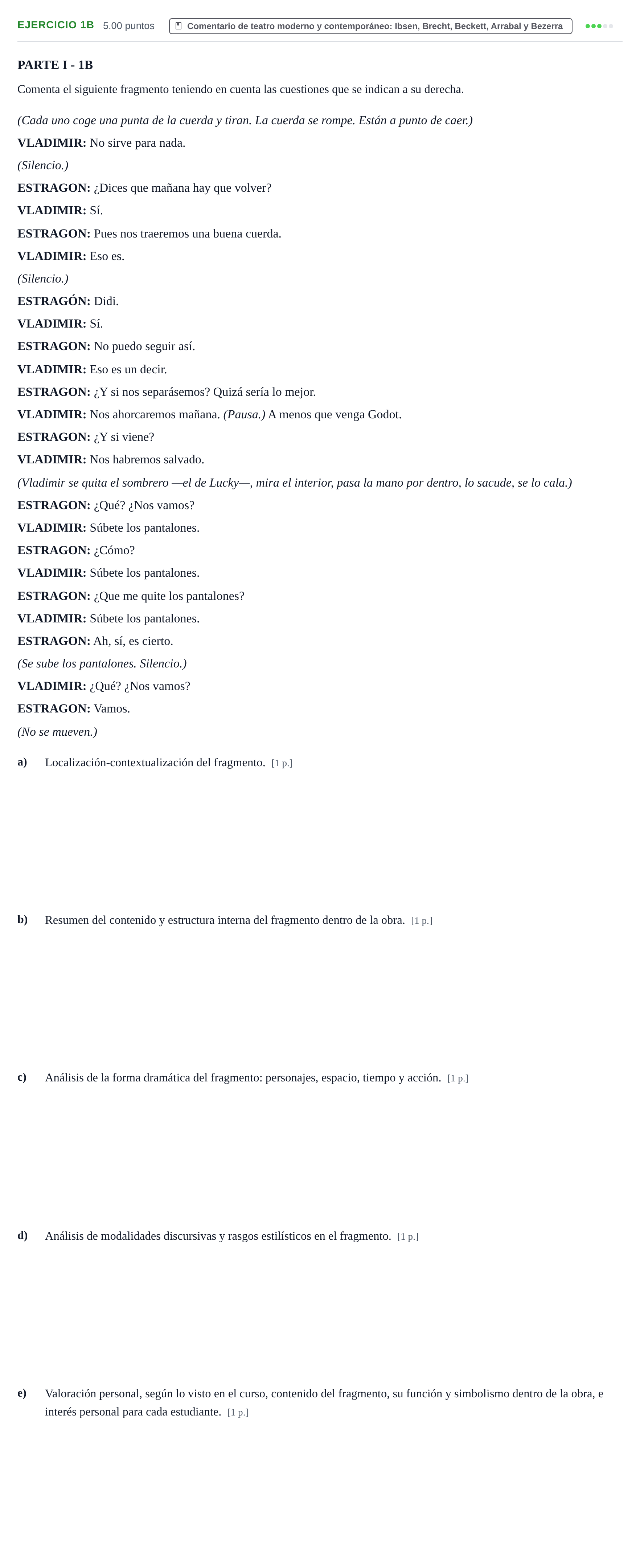 Enunciado: Ejercicio 1B · Literatura Dramática PAU La Rioja Ordinaria 2024