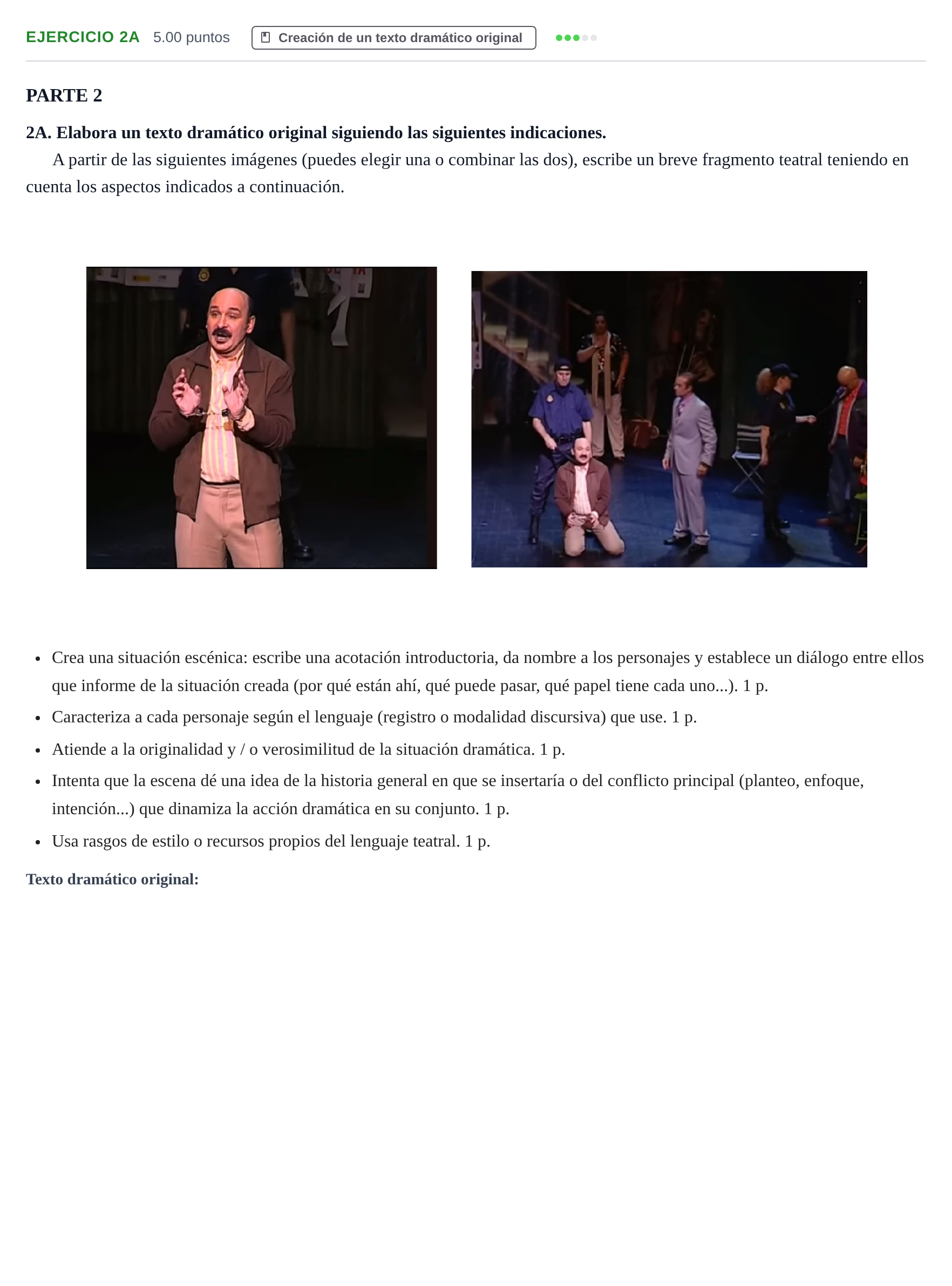 Enunciado: Ejercicio 2A · Literatura Dramática PAU La Rioja Ordinaria 2024