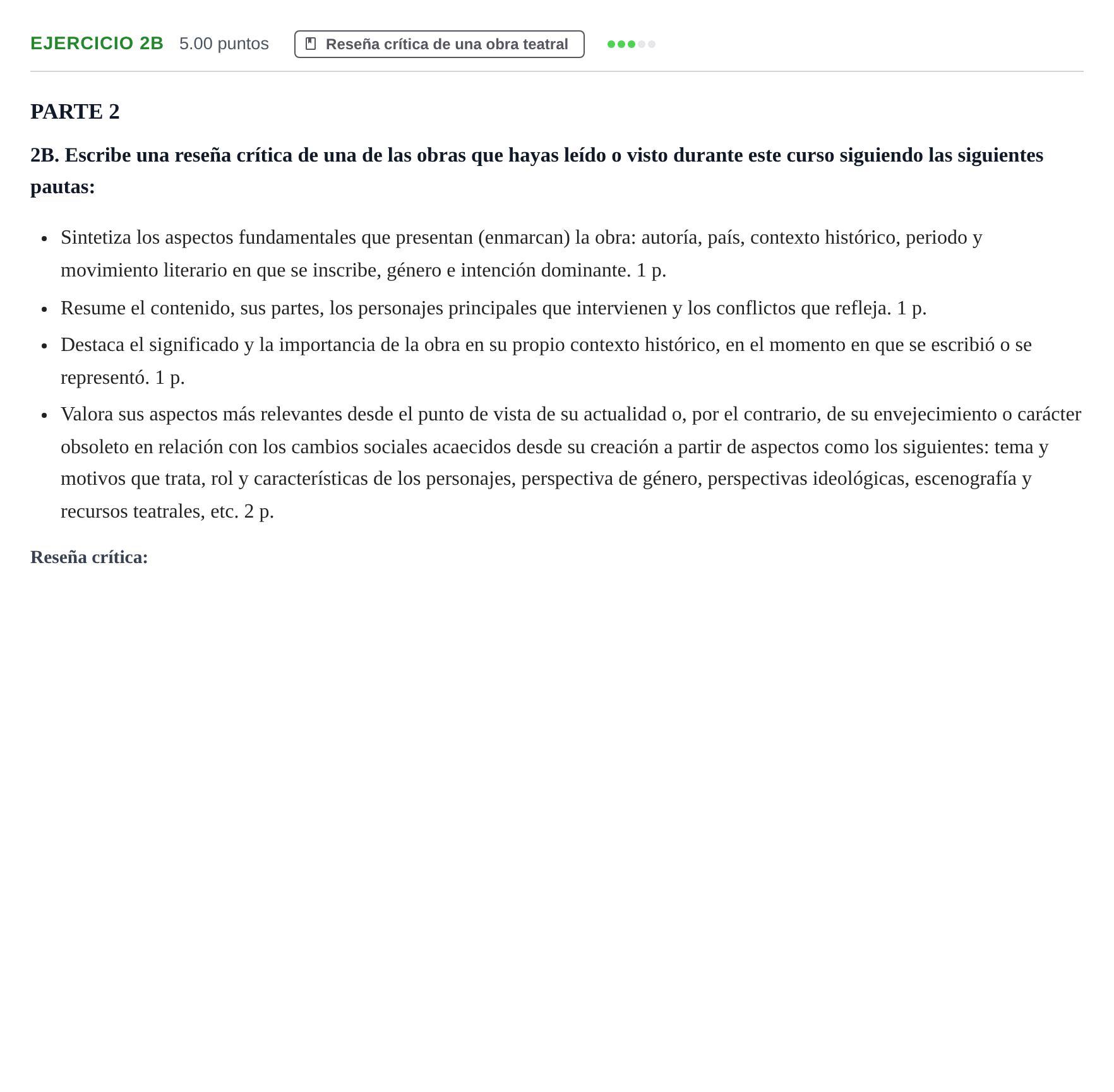 Enunciado: Ejercicio 2B · Literatura Dramática PAU La Rioja Ordinaria 2024