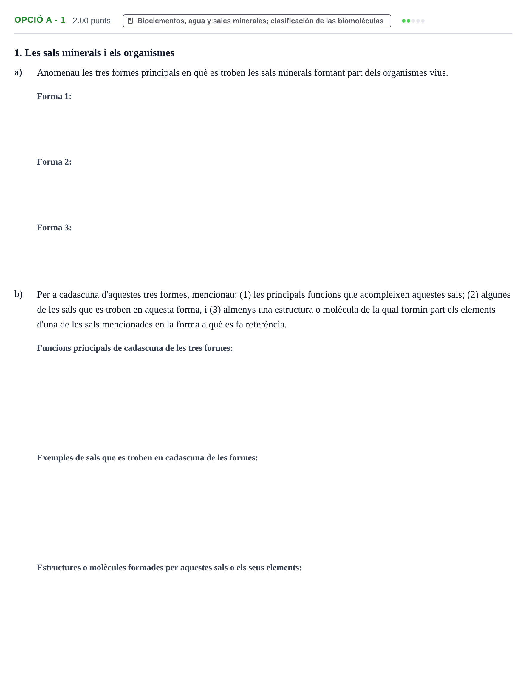 Enunciado: Ejercicio Opció A - 1 · Biología PAU Baleares Extraordinaria 2022