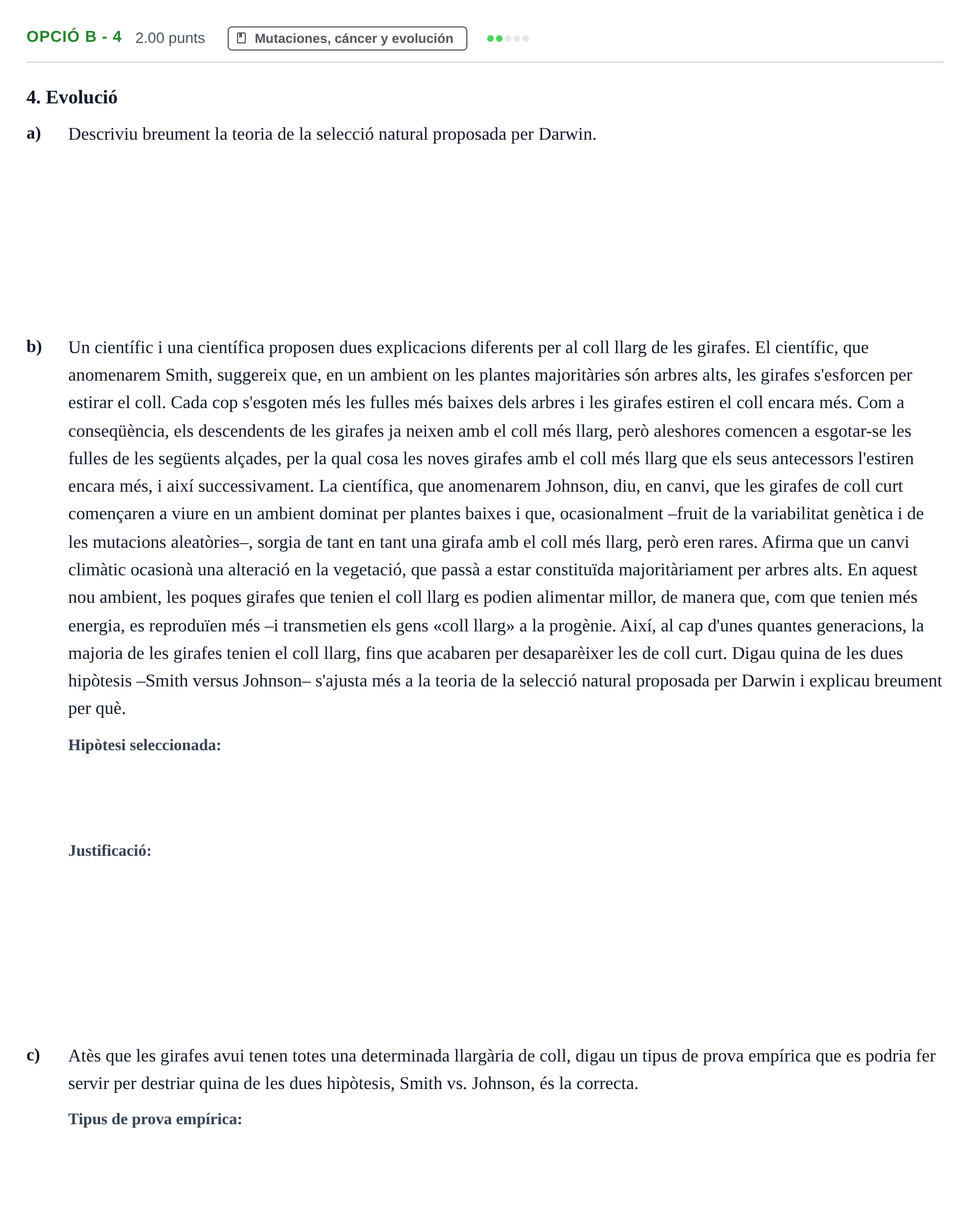 Enunciado: Ejercicio Opció B - 4 · Biología PAU Baleares Extraordinaria 2022