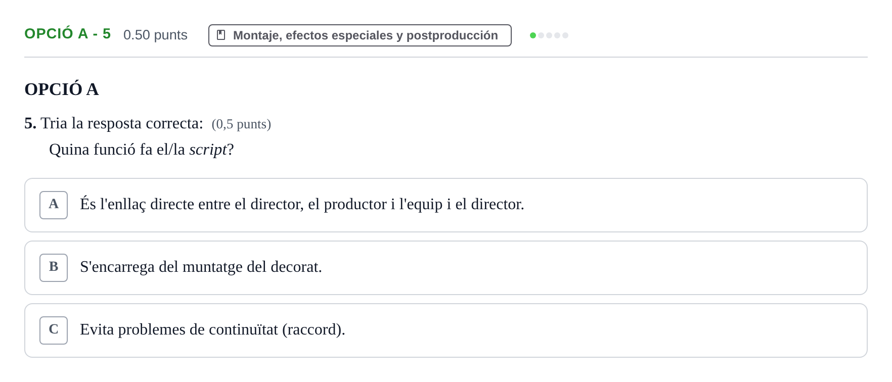 Enunciado: Ejercicio Opció A - 5 · Cultura Audiovisual II PAU Baleares Extraordinaria 2022