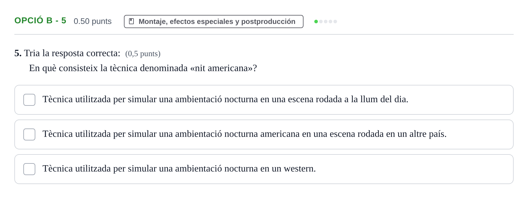 Enunciado: Ejercicio Opció B - 5 · Cultura Audiovisual II PAU Baleares Extraordinaria 2022