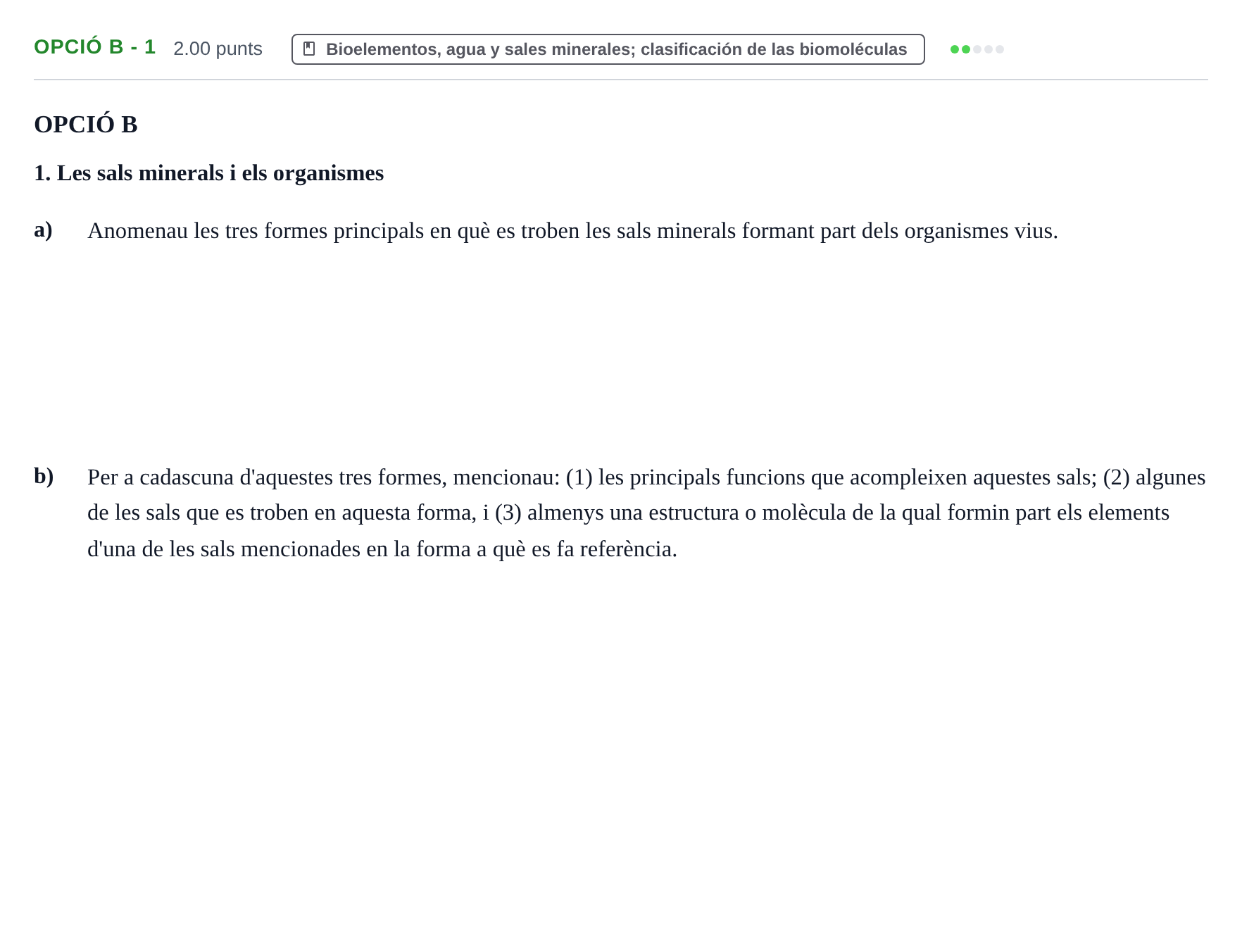 Enunciado: Ejercicio Opció B - 1 · Biología PAU Baleares Ordinaria 2022