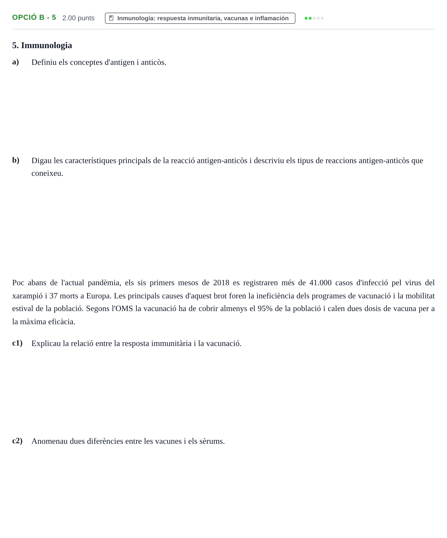 Enunciado: Ejercicio Opció B - 5 · Biología PAU Baleares Ordinaria 2022