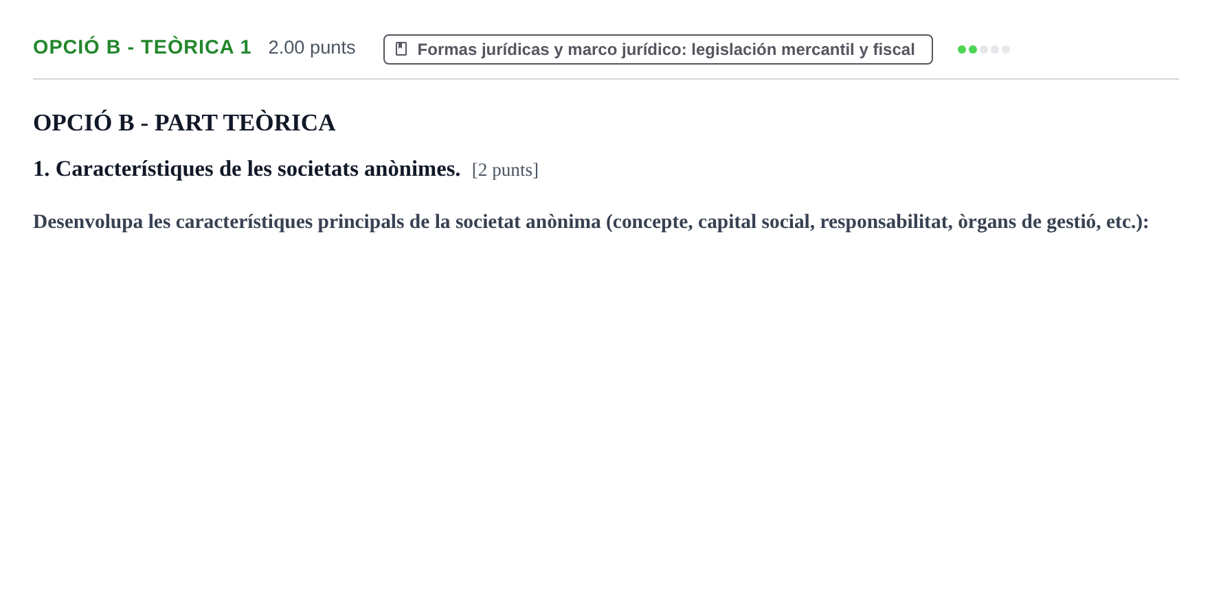 Enunciado: Ejercicio Opció B - Teòrica 1 · Empresa y Diseño de Modelos de Negocio PAU Baleares Extraordinaria 2022