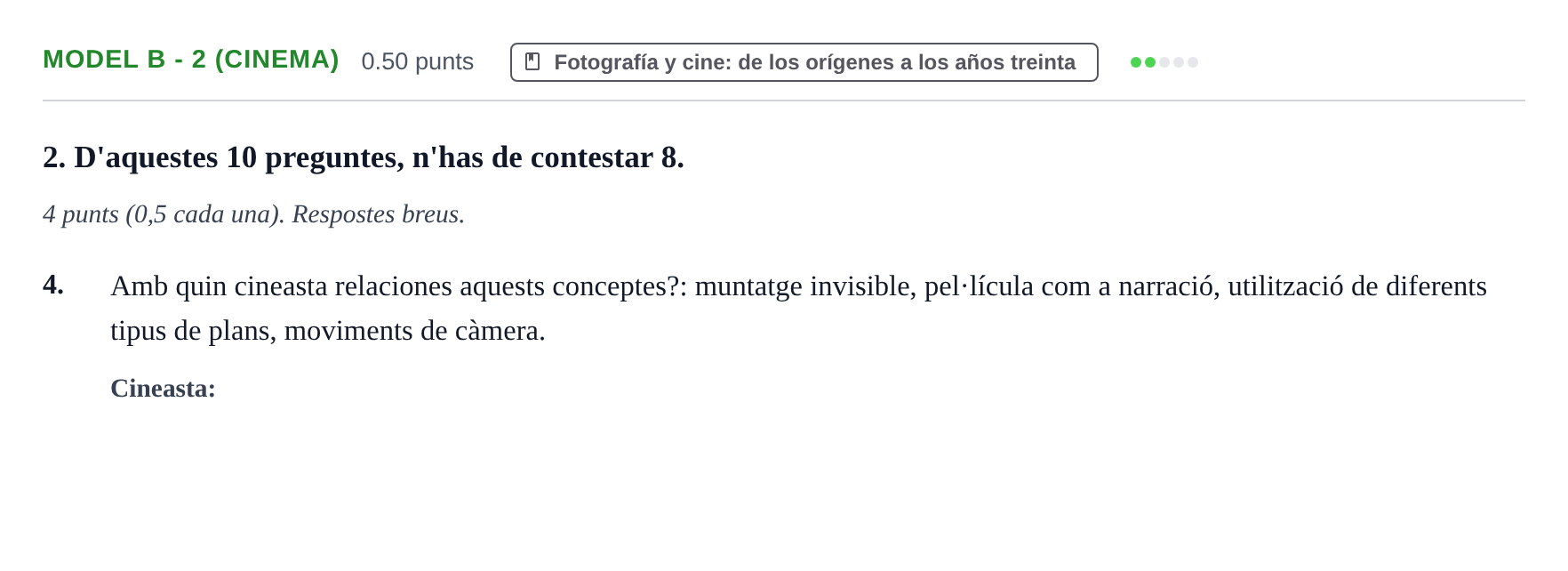 Enunciado: Ejercicio Model B - 2 (Cinema) · Fundamentos Artísticos PAU Baleares Extraordinaria 2022