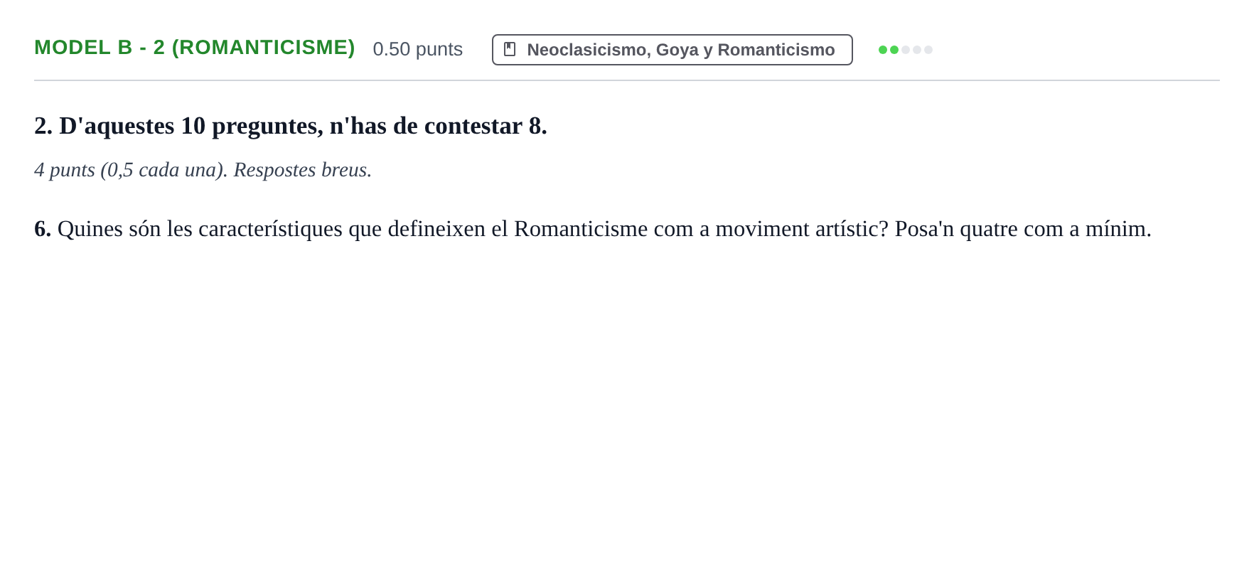 Enunciado: Ejercicio Model B - 2 (Romanticisme) · Fundamentos Artísticos PAU Baleares Extraordinaria 2022