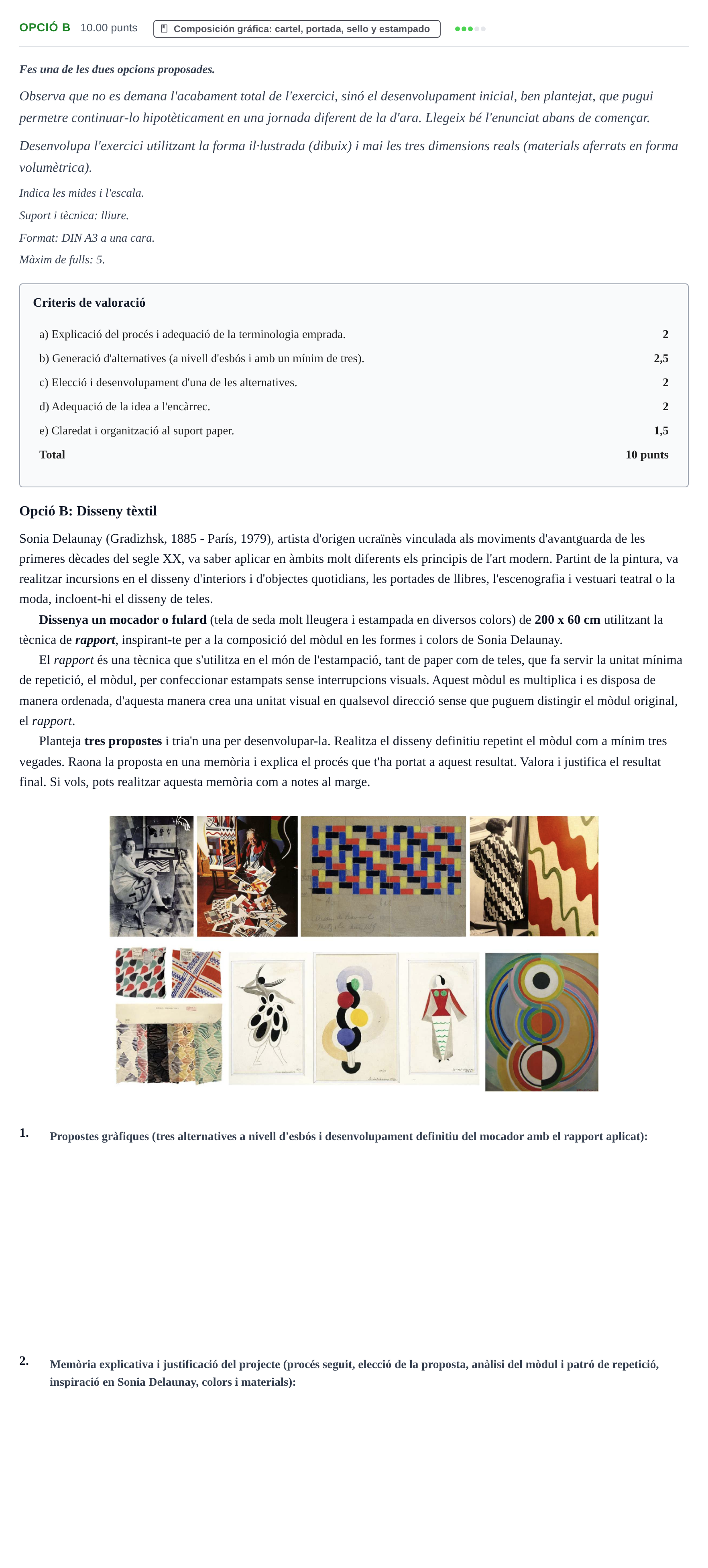 Enunciado: Ejercicio Opció B · Diseño PAU Baleares Ordinaria 2022