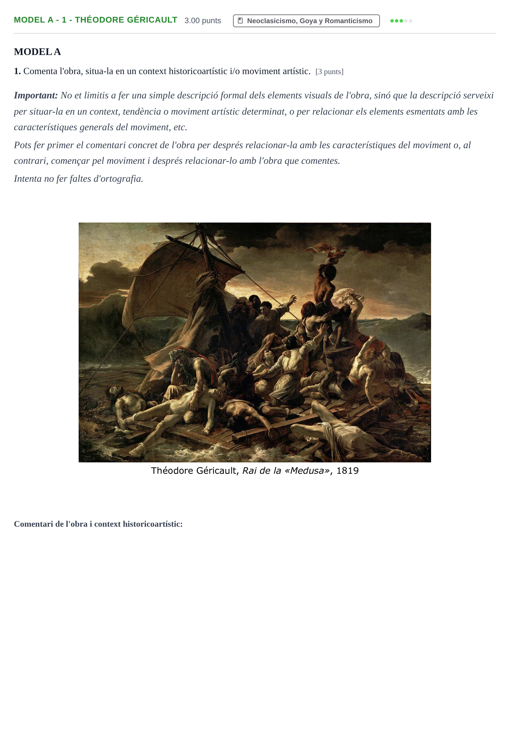 Enunciado: Ejercicio Model A - 1 - Théodore Géricault · Fundamentos Artísticos PAU Baleares Ordinaria 2022