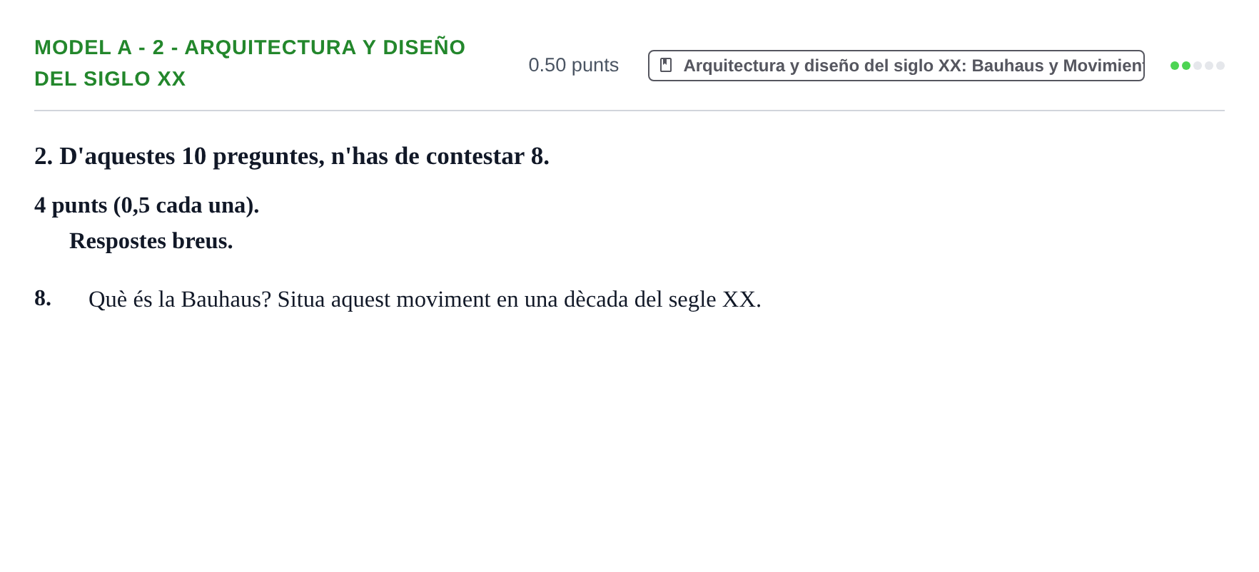 Enunciado: Ejercicio Model A - 2 - Arquitectura y diseño del siglo XX · Fundamentos Artísticos PAU Baleares Ordinaria 2022