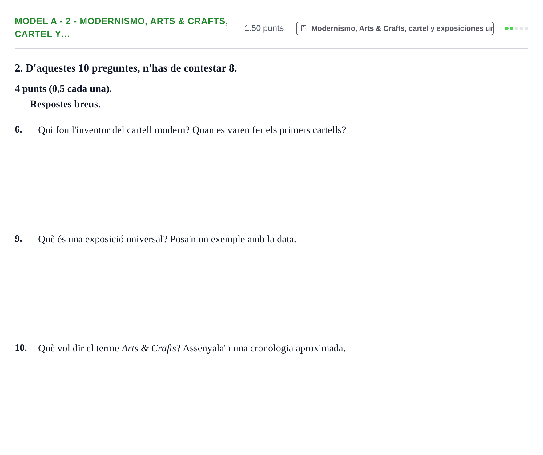 Enunciado: Ejercicio Model A - 2 - Modernismo, Arts & Crafts, cartel y… · Fundamentos Artísticos PAU Baleares Ordinaria 2022