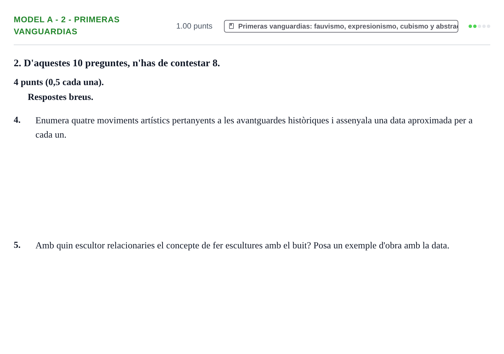 Enunciado: Ejercicio Model A - 2 - Primeras vanguardias · Fundamentos Artísticos PAU Baleares Ordinaria 2022