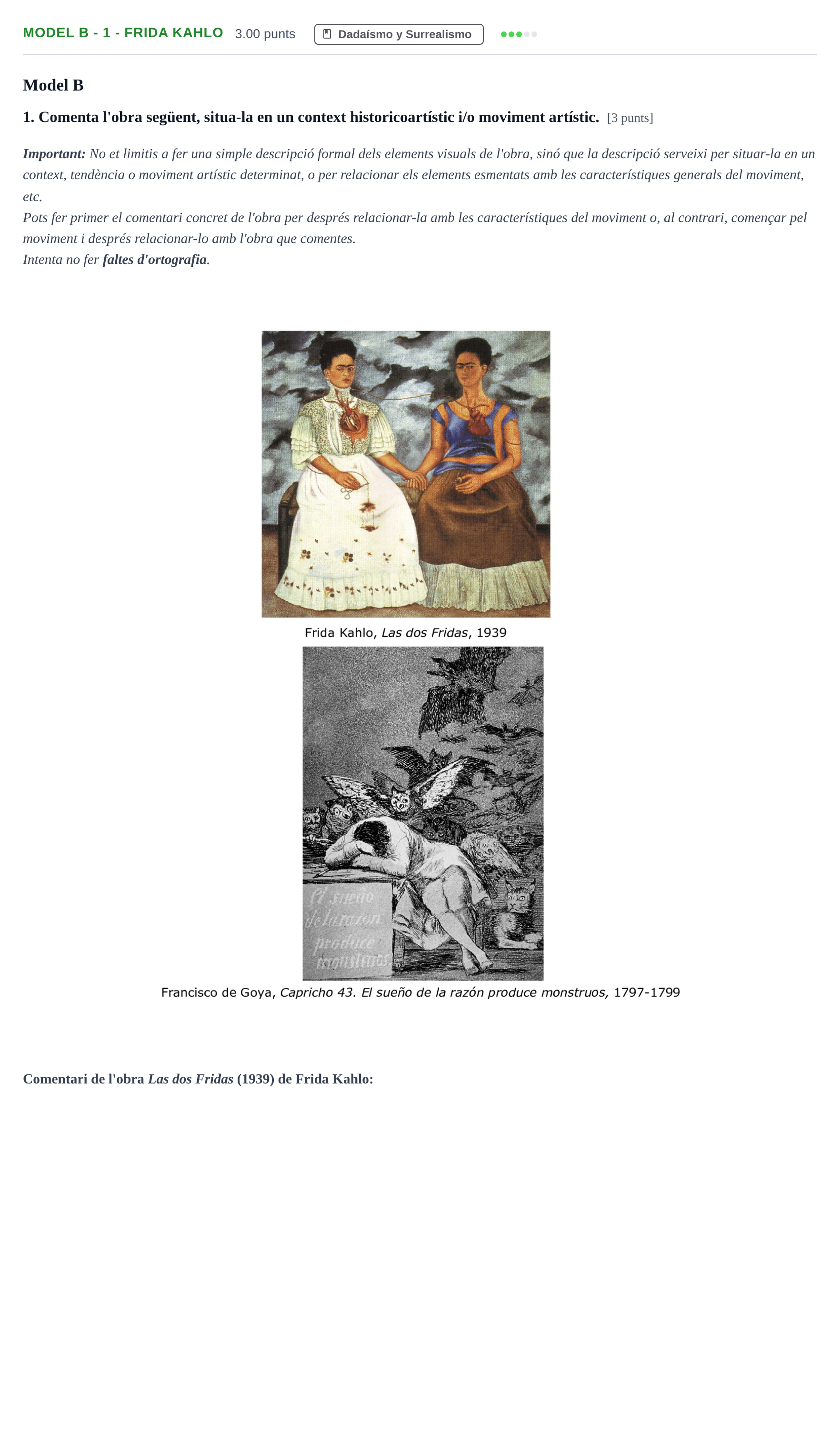 Enunciado: Ejercicio Model B - 1 - Frida Kahlo · Fundamentos Artísticos PAU Baleares Ordinaria 2022