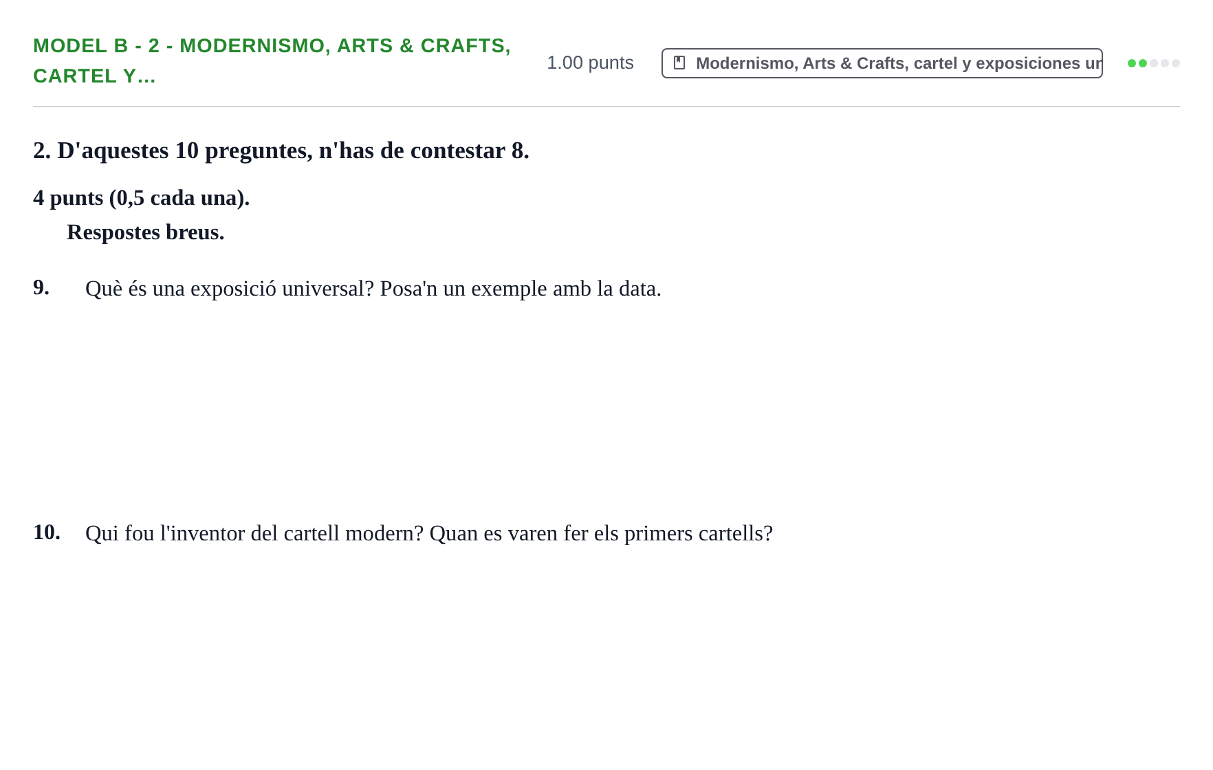 Enunciado: Ejercicio Model B - 2 - Modernismo, Arts & Crafts, cartel y… · Fundamentos Artísticos PAU Baleares Ordinaria 2022