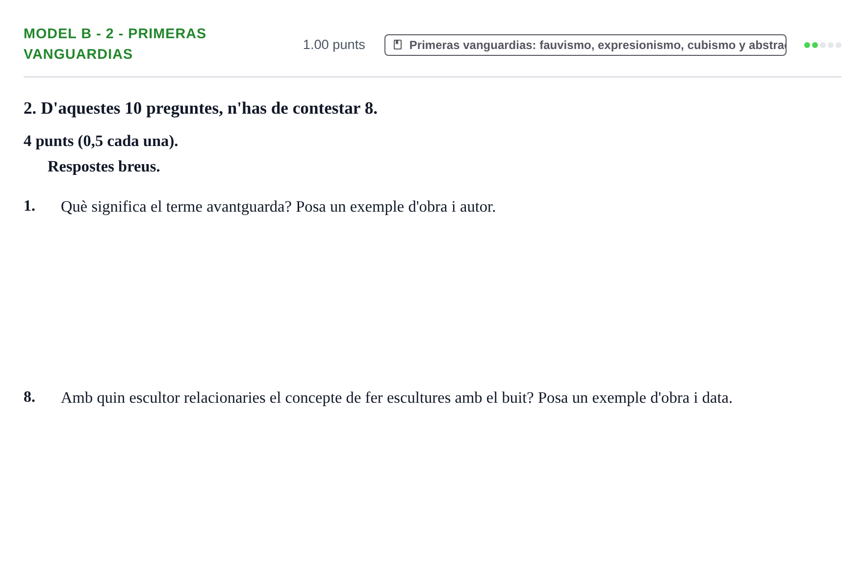 Enunciado: Ejercicio Model B - 2 - Primeras vanguardias · Fundamentos Artísticos PAU Baleares Ordinaria 2022