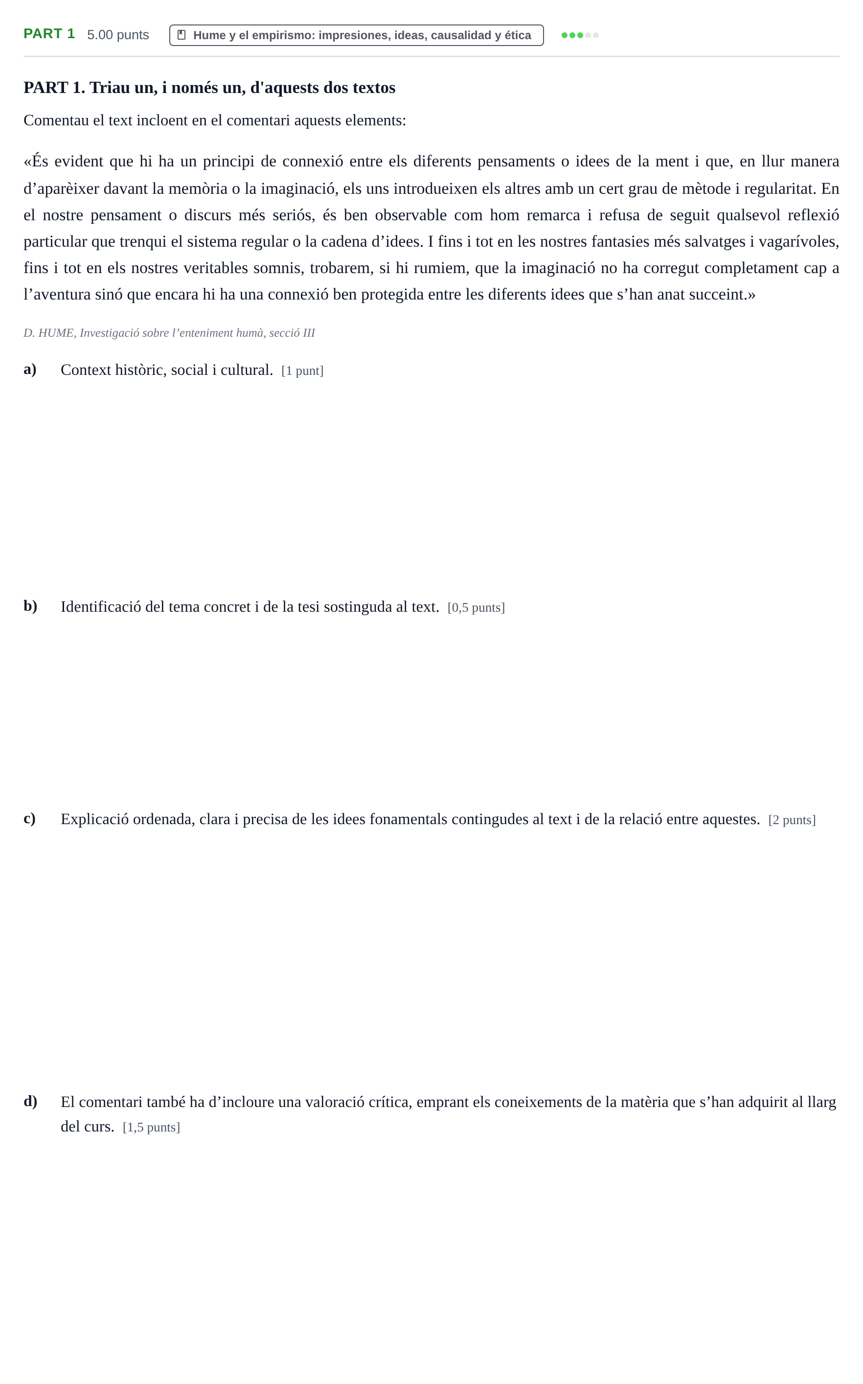 Enunciado: Part 1 - Hume · Historia de la Filosofía PAU Baleares Ordinaria 2022