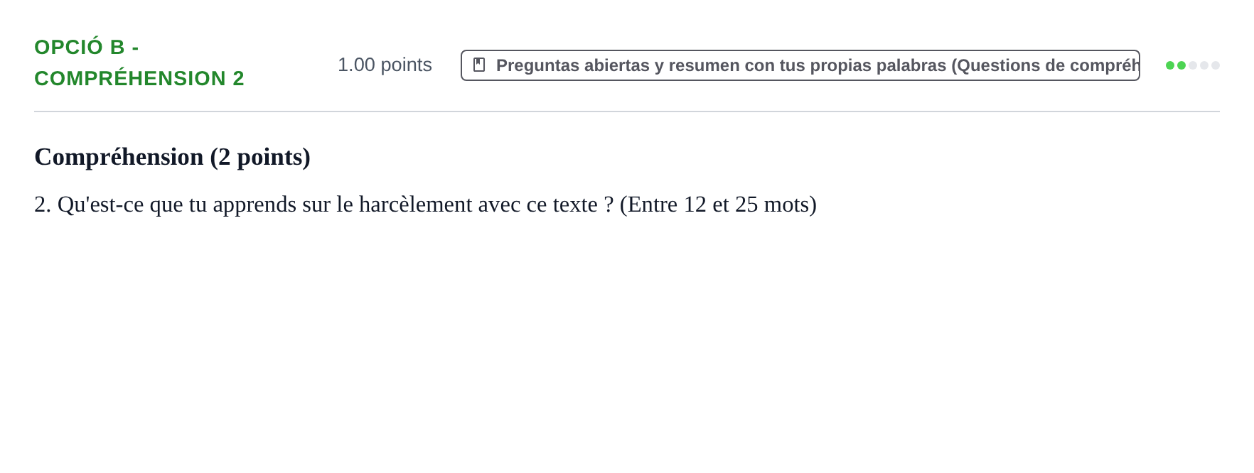 Enunciado: Ejercicio Opció B - Compréhension 2 · Francés PAU Baleares Extraordinaria 2022