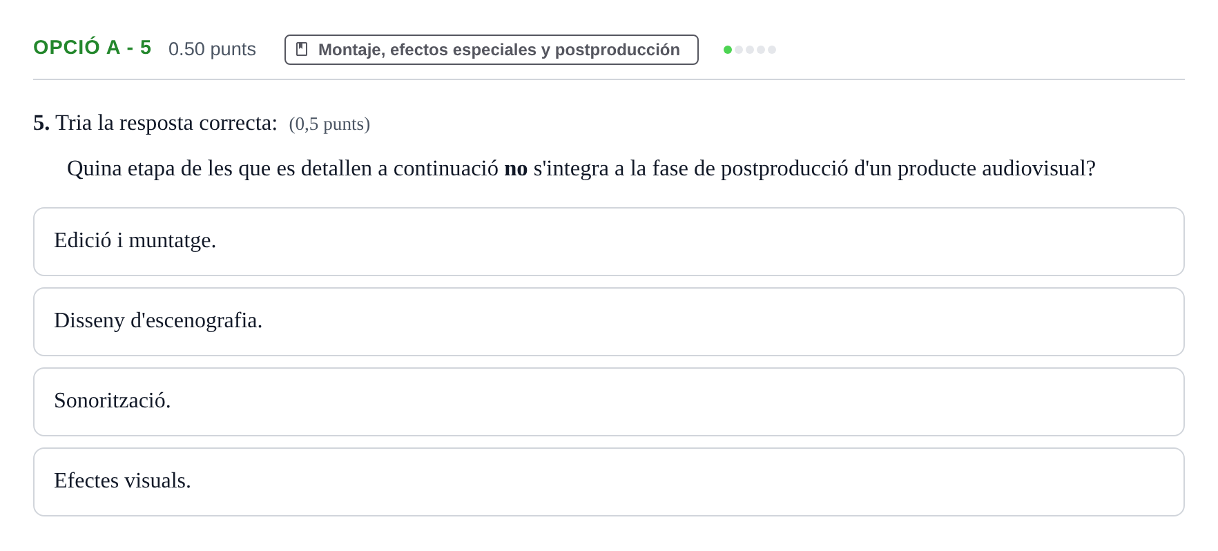 Enunciado: Ejercicio Opció A - 5 · Cultura Audiovisual II PAU Baleares Ordinaria 2022