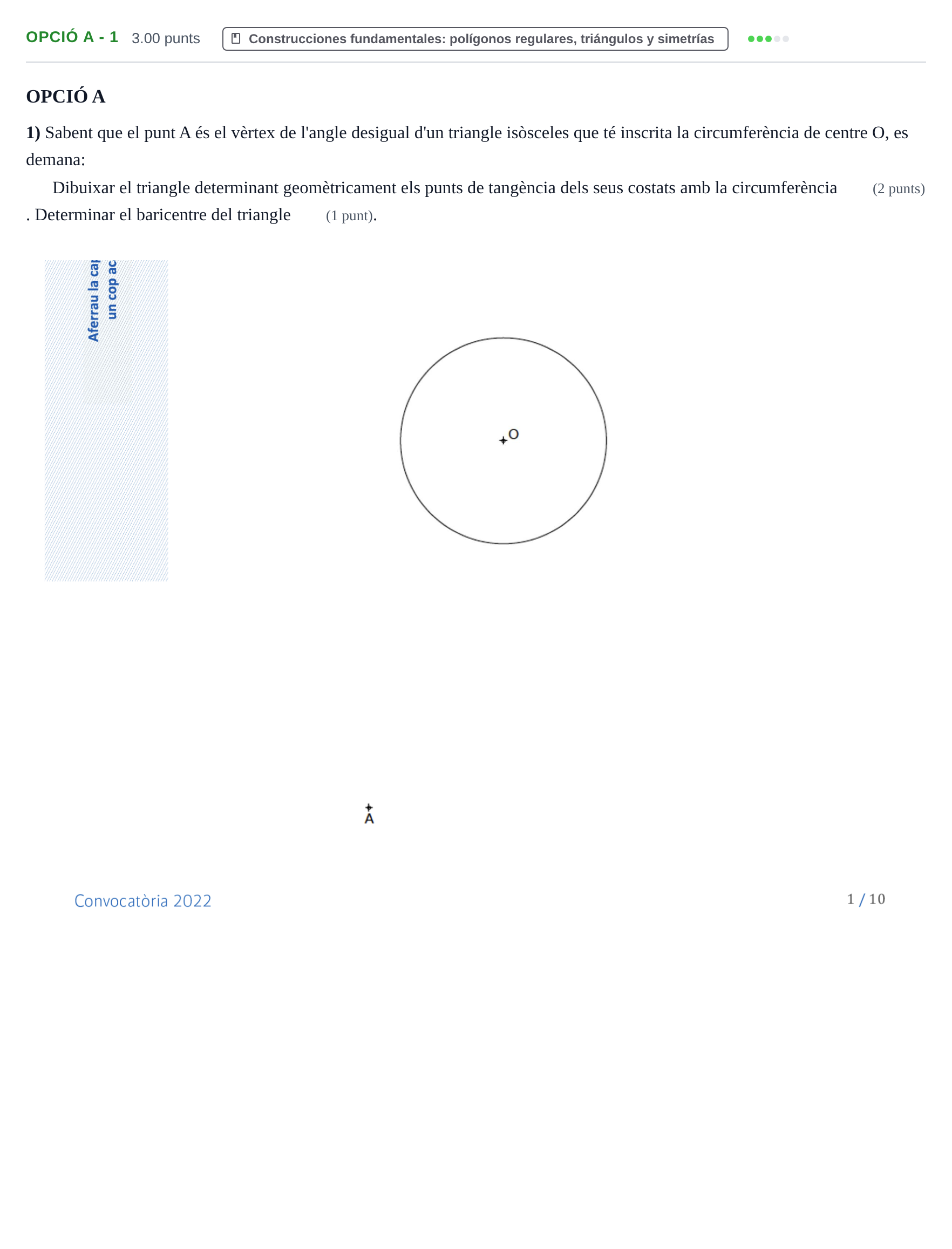 Enunciado: Ejercicio Opció A - 1 · Dibujo técnico II PAU Baleares Ordinaria 2022
