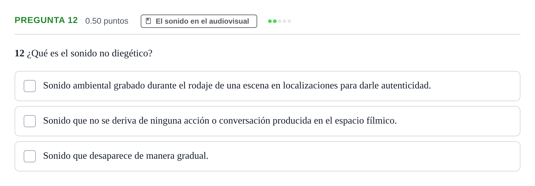Enunciado: Pregunta 12 · Cultura Audiovisual II PAU La Rioja Extraordinaria 2023